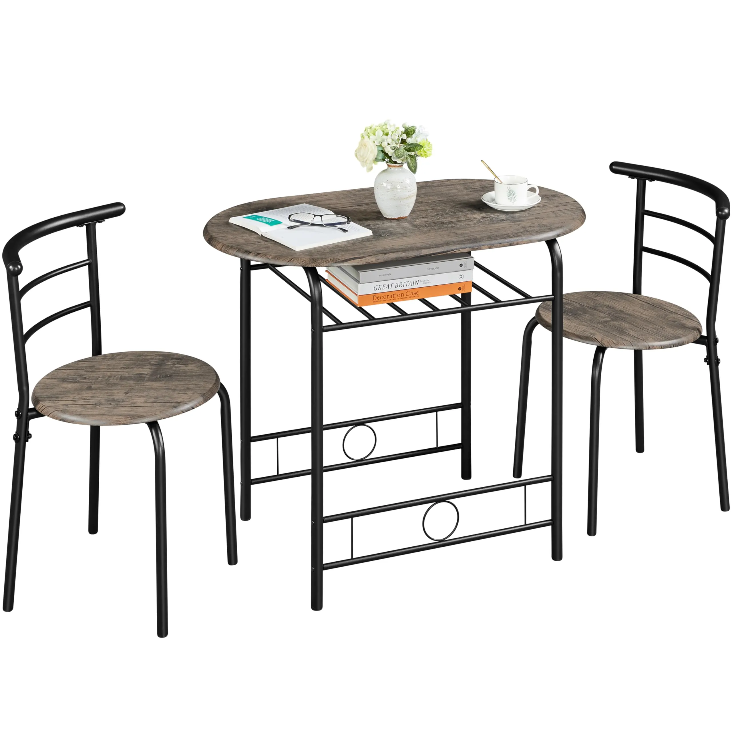 Yaheetech Set Tavolo e 2 Sedie da Pranzo per Cucina e Bar, Marrone - immagine 1