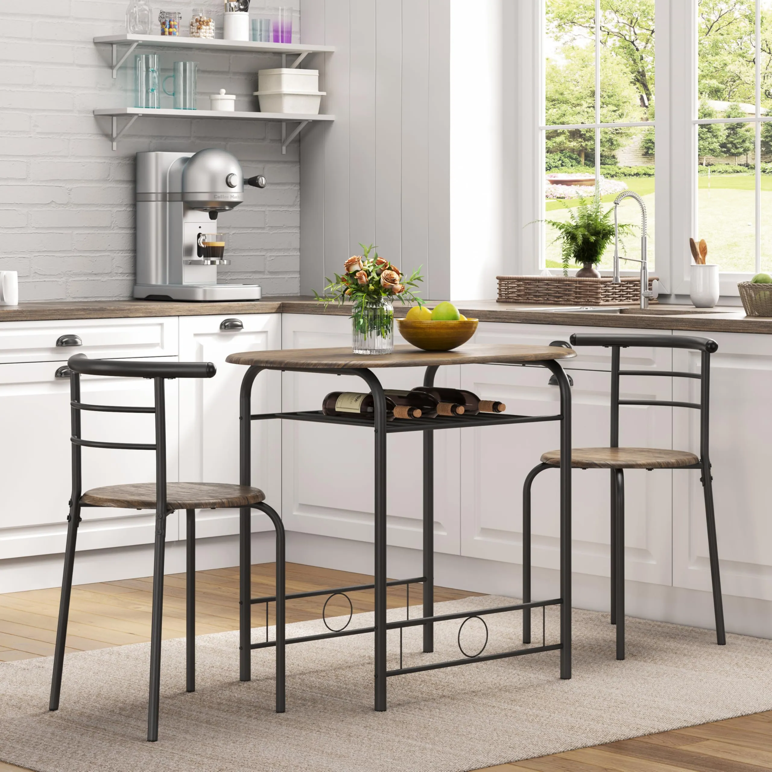 Yaheetech Set Tavolo e 2 Sedie da Pranzo per Cucina e Bar, Marrone - immagine 2