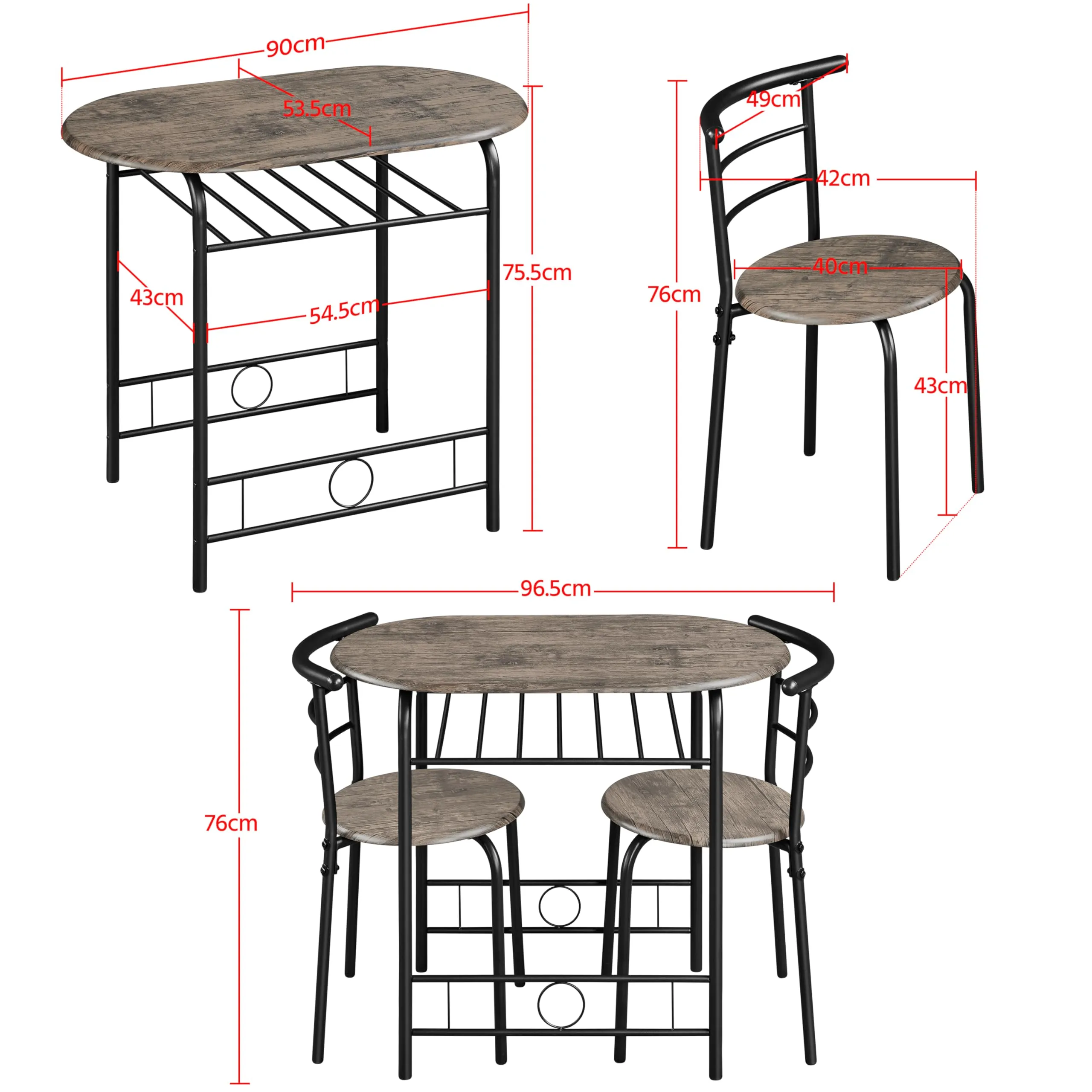 Yaheetech Set Tavolo e 2 Sedie da Pranzo per Cucina e Bar, Marrone - immagine 3