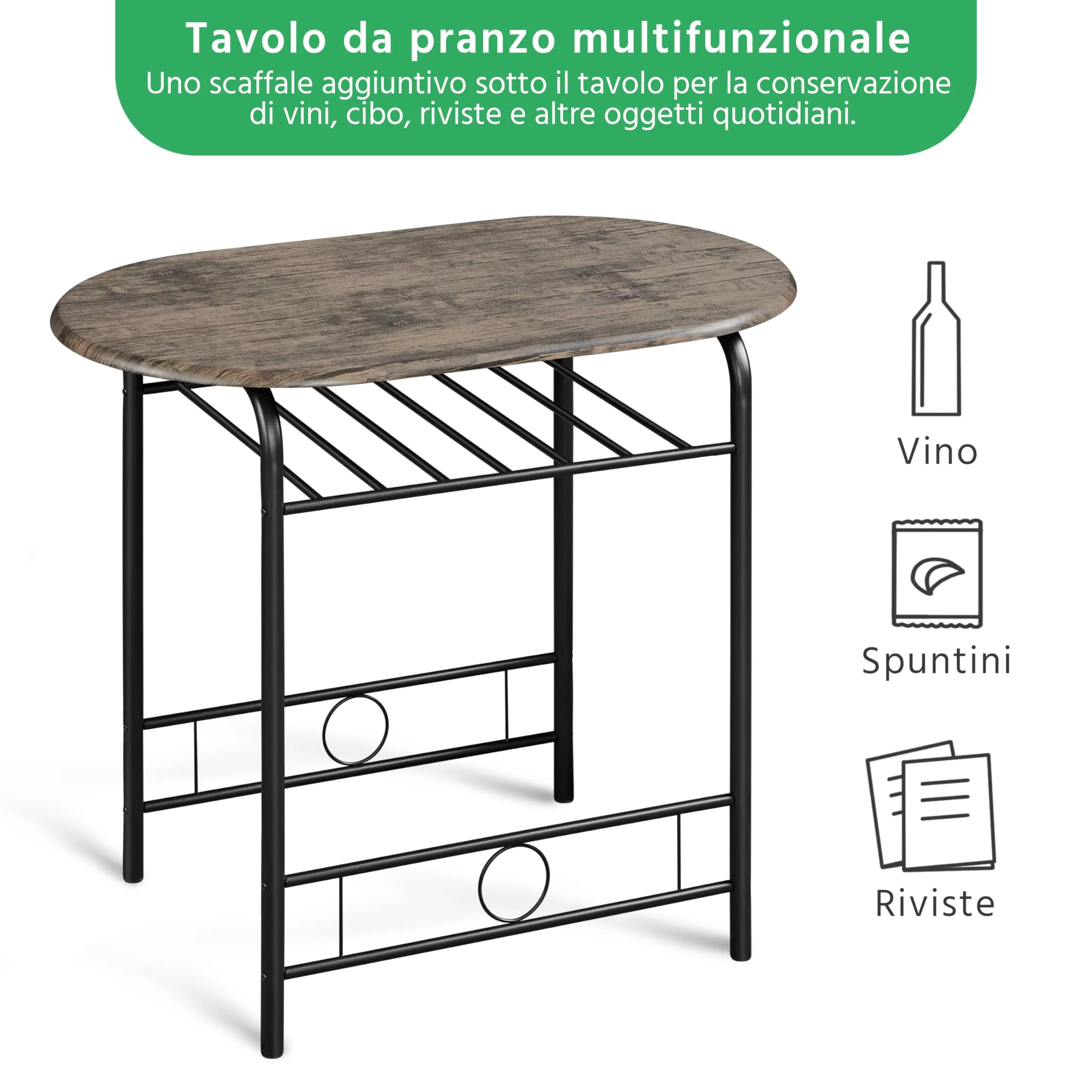 Yaheetech Set Tavolo e 2 Sedie da Pranzo per Cucina e Bar, Marrone - immagine 5