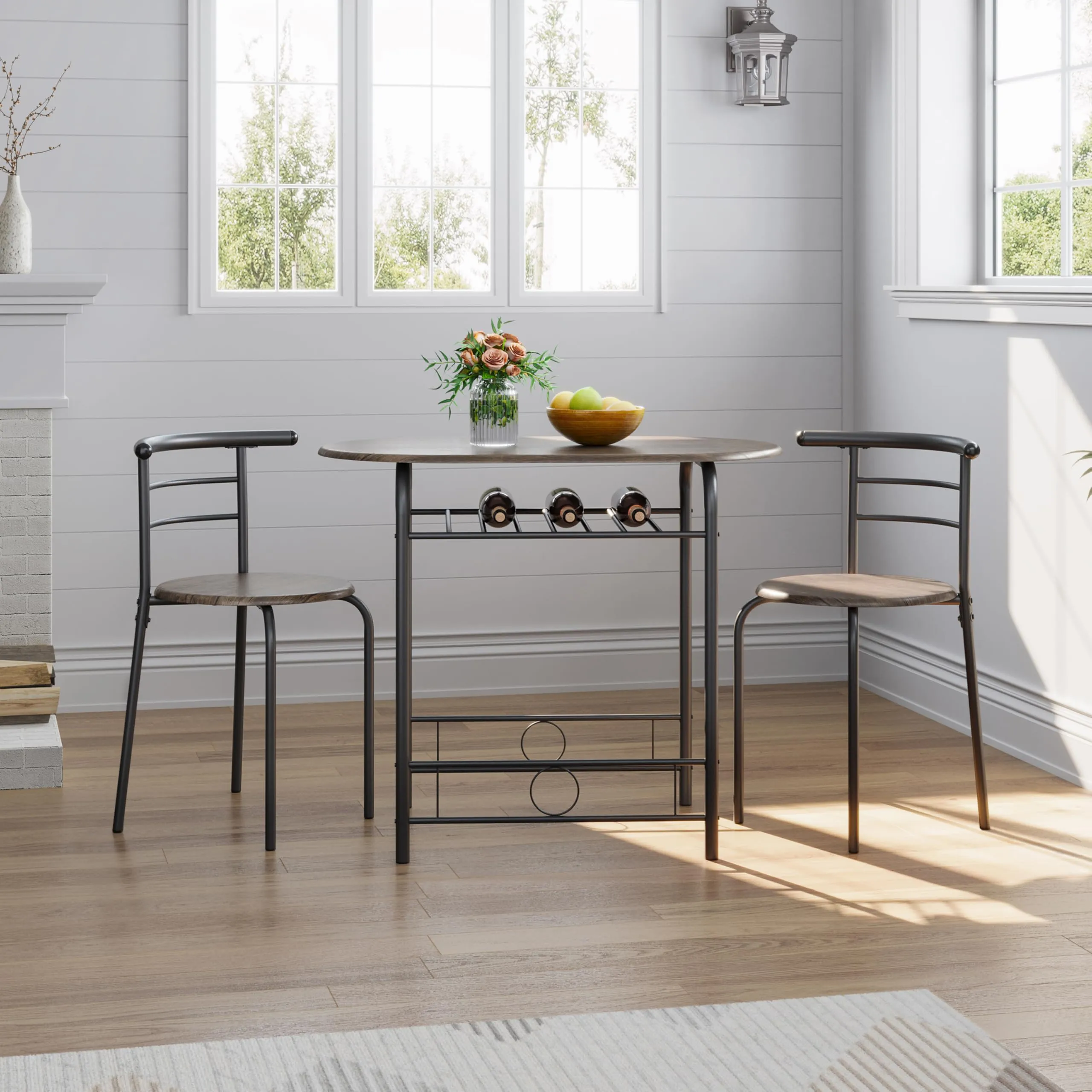 Yaheetech Set Tavolo e 2 Sedie da Pranzo per Cucina e Bar, Marrone - immagine 6