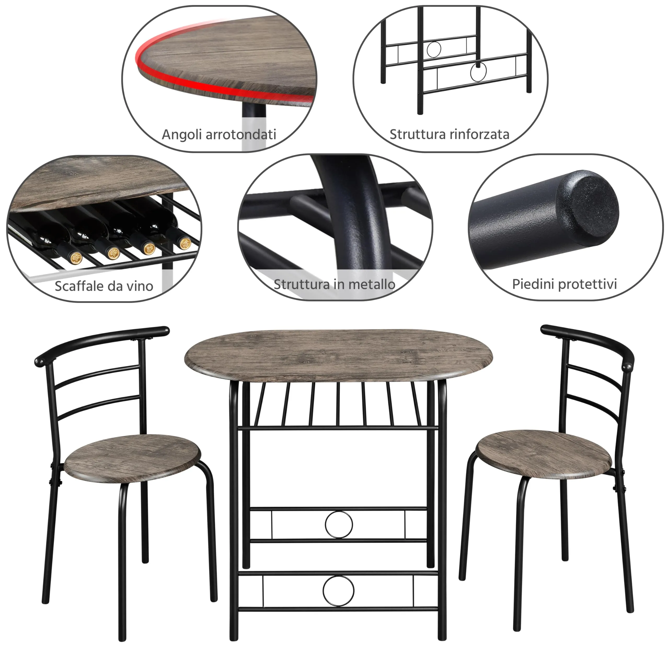 Yaheetech Set Tavolo e 2 Sedie da Pranzo per Cucina e Bar, Marrone - immagine 7