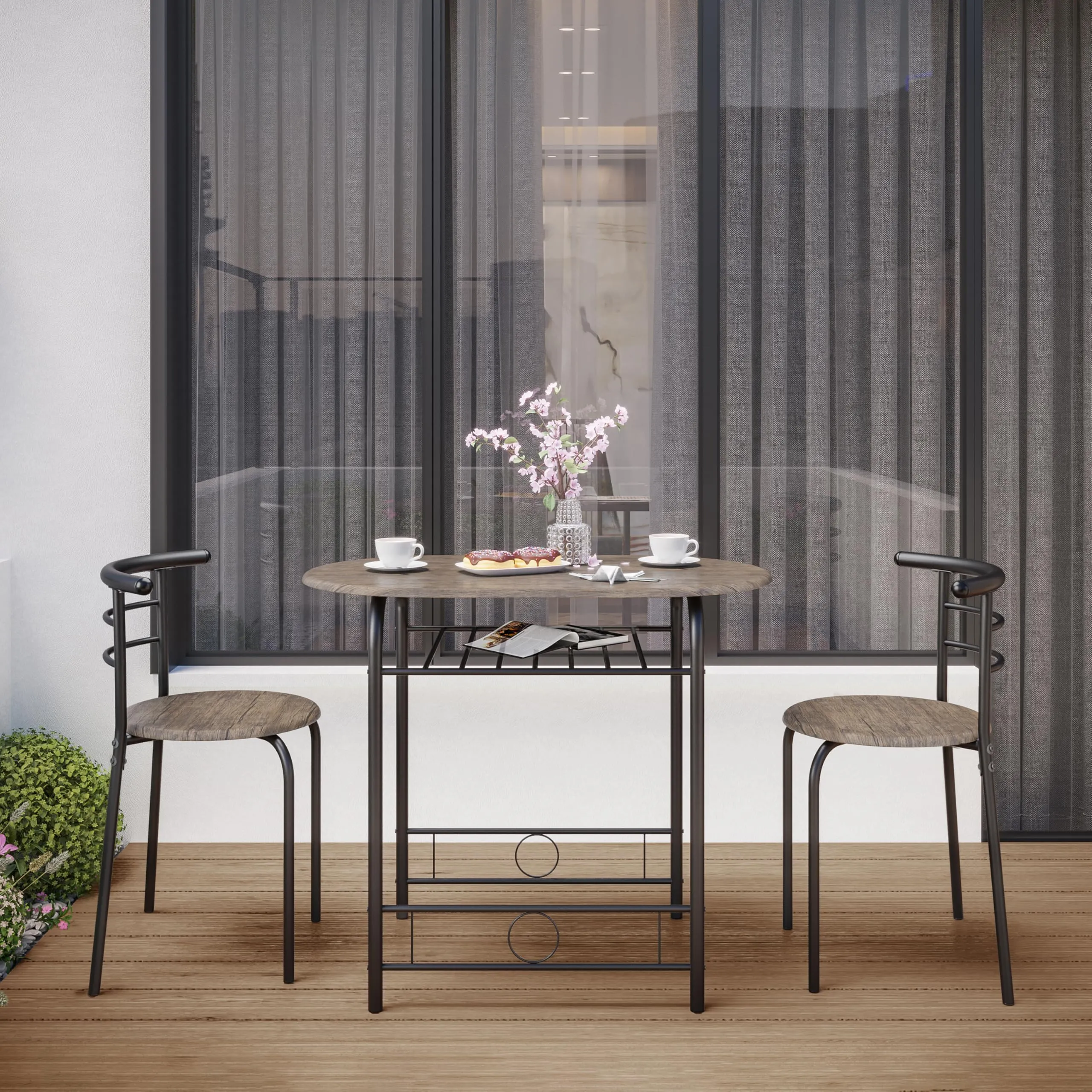 Yaheetech Set Tavolo e 2 Sedie da Pranzo per Cucina e Bar, Marrone - immagine 9