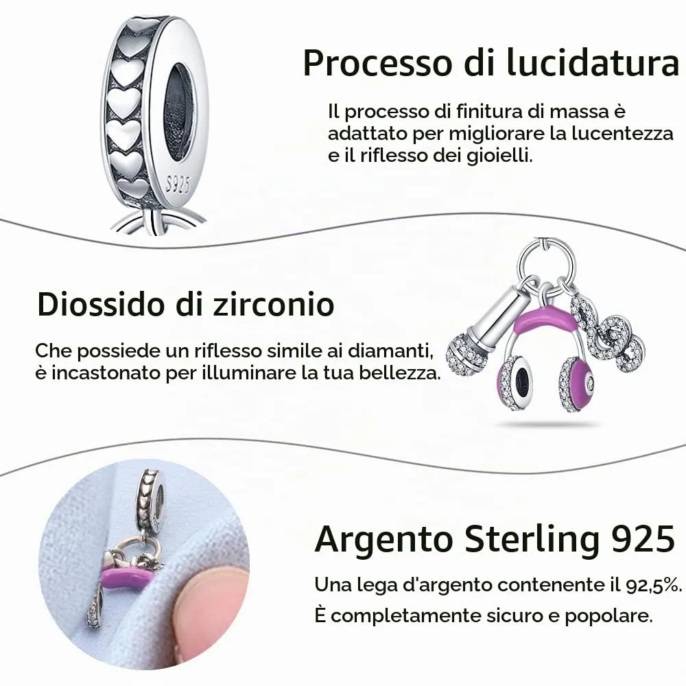 Pandach Bead Charm Ciondolo Argento Sterling 925 con Cubic Zirconia per Braccialetti e Collane Europei - immagine 4