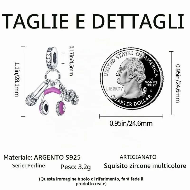 Pandach Bead Charm Ciondolo Argento Sterling 925 con Cubic Zirconia per Braccialetti e Collane Europei - immagine 5