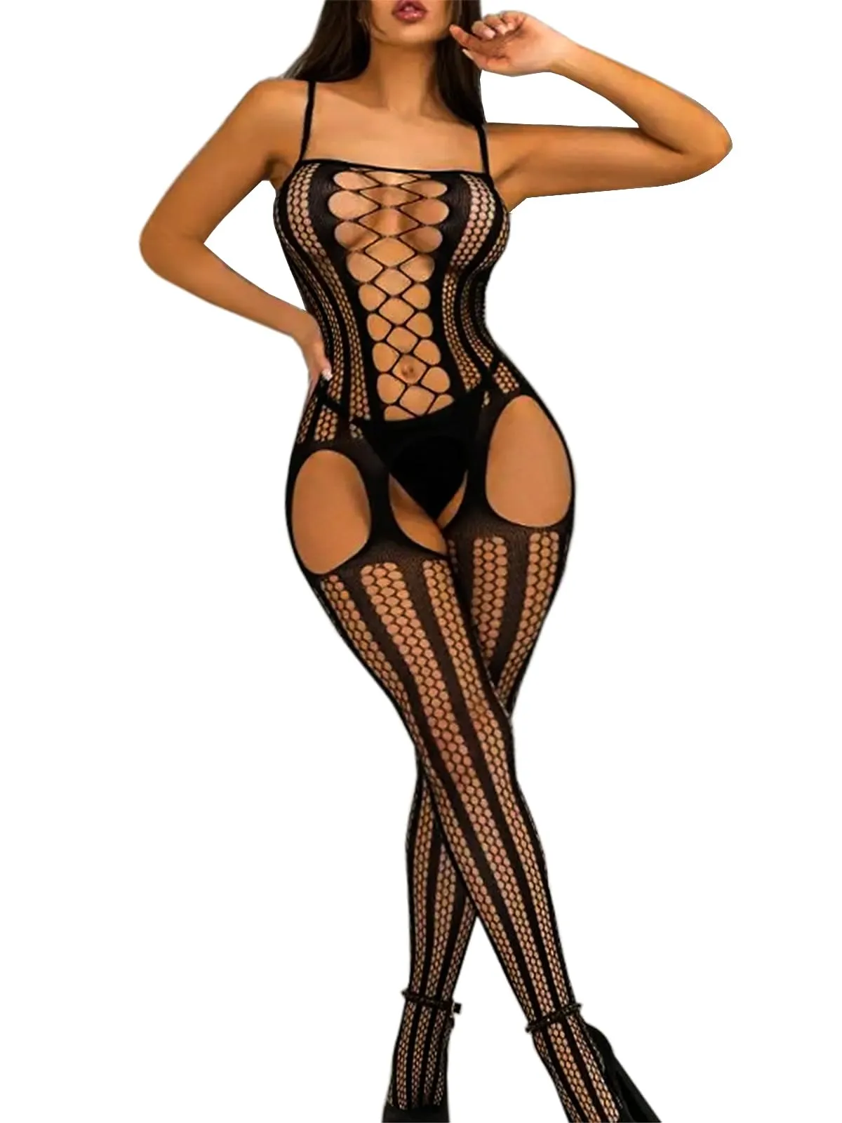 Buitifo Donna Fishnet Bodystocking Pigiama, Nero NST, Taglia Unica - immagine 1