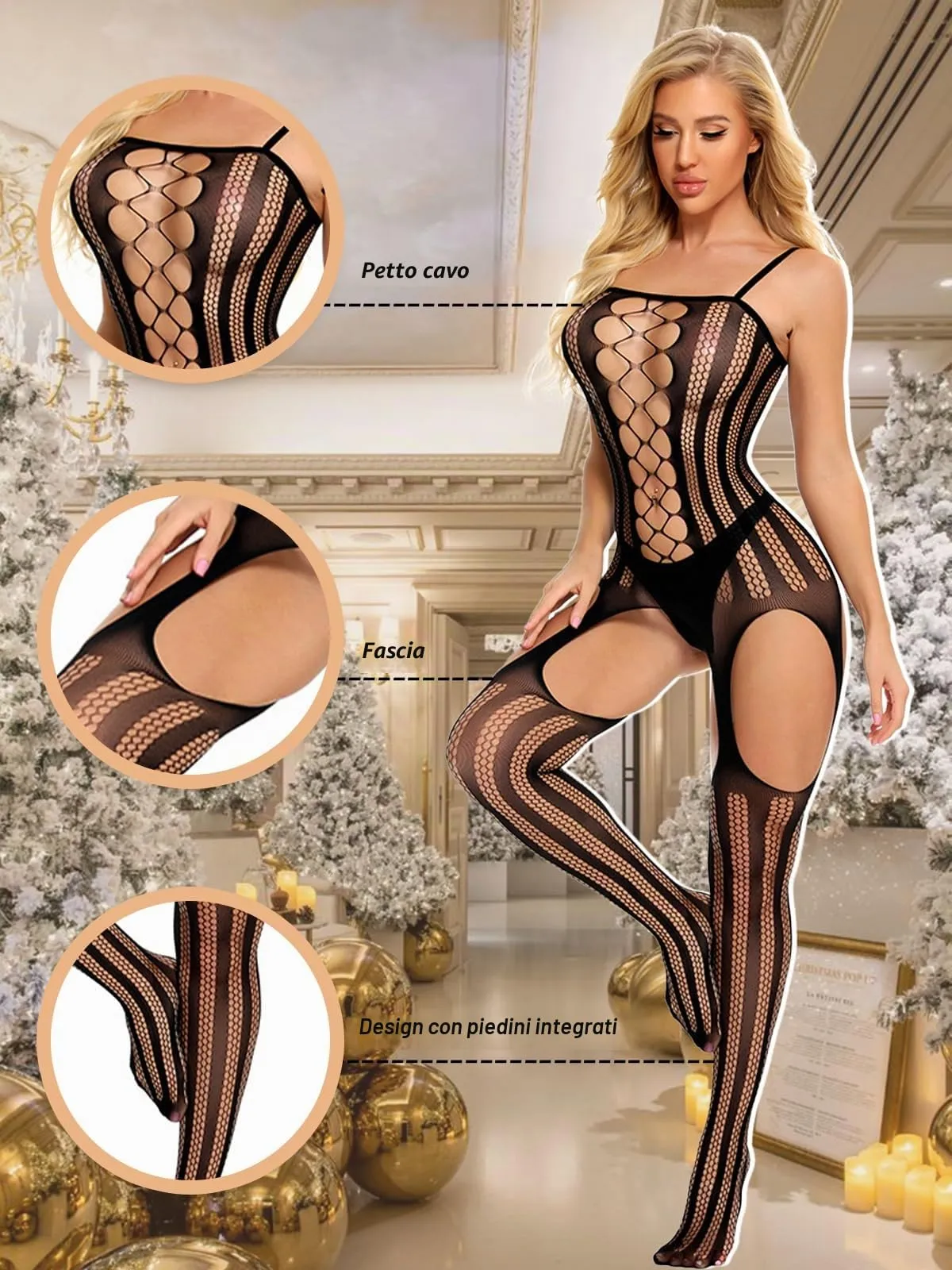 Buitifo Donna Fishnet Bodystocking Pigiama, Nero NST, Taglia Unica - immagine 3