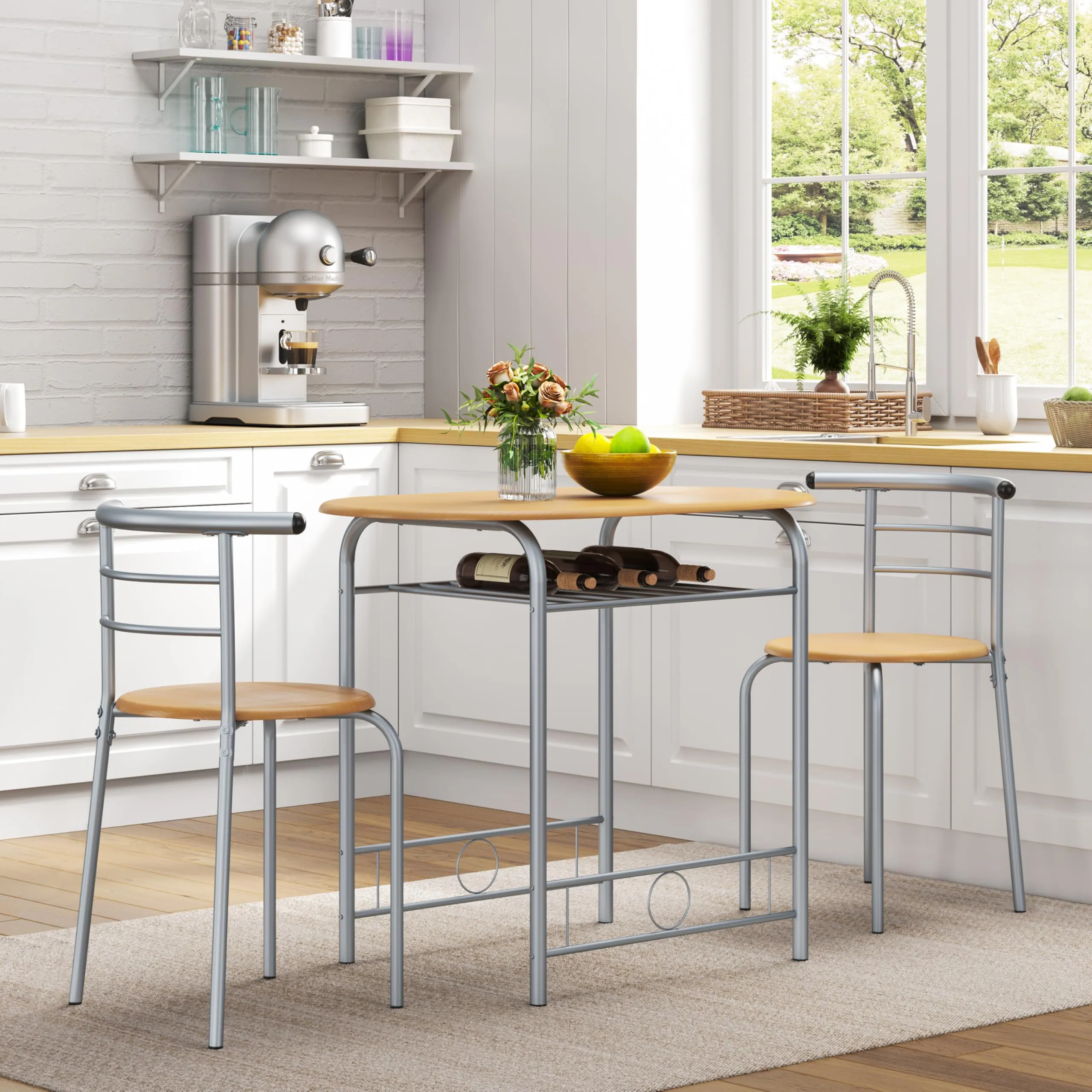 Yaheetech Set Tavolo e 2 Sedie Sala da Pranzo Beige - immagine 2