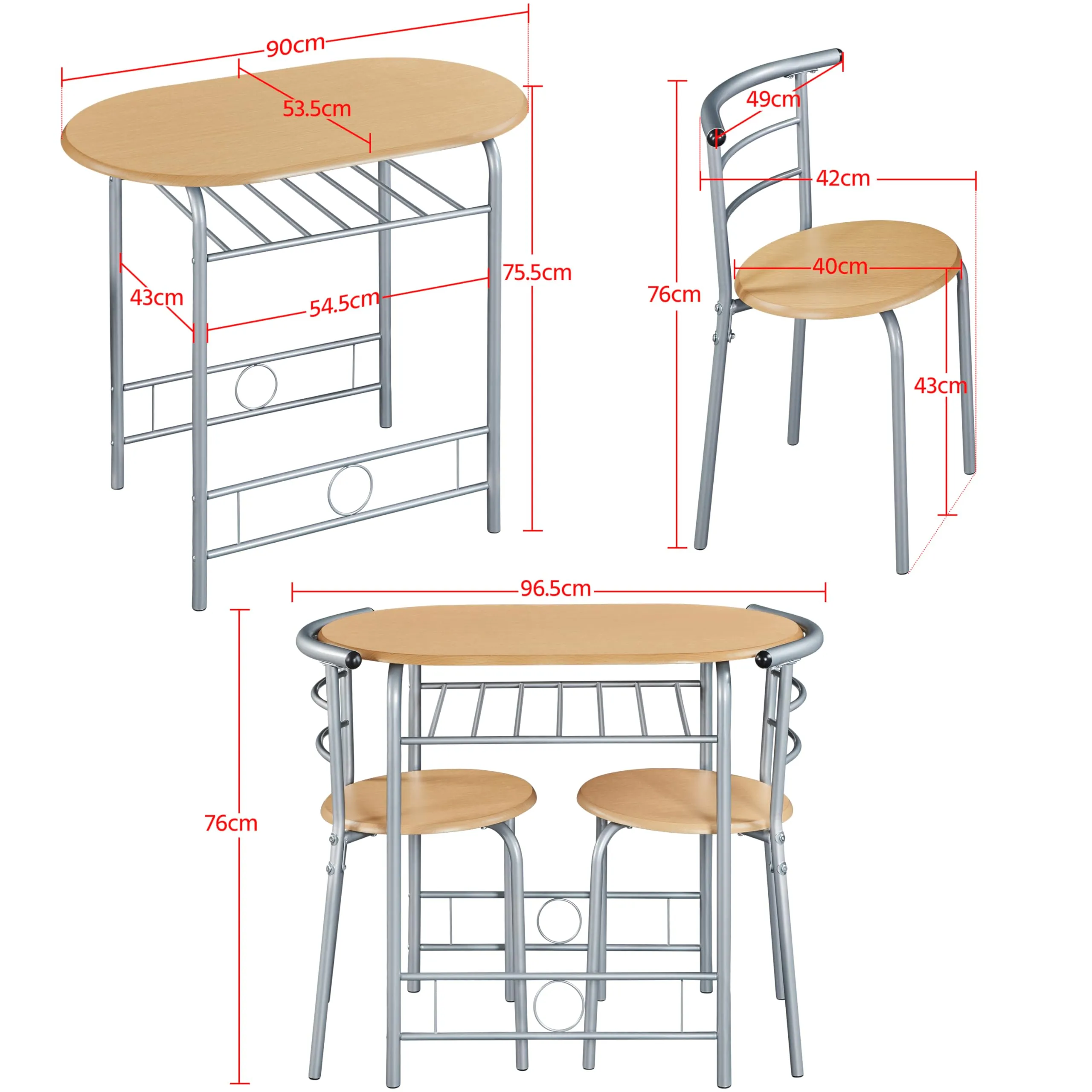 Yaheetech Set Tavolo e 2 Sedie Sala da Pranzo Beige - immagine 3