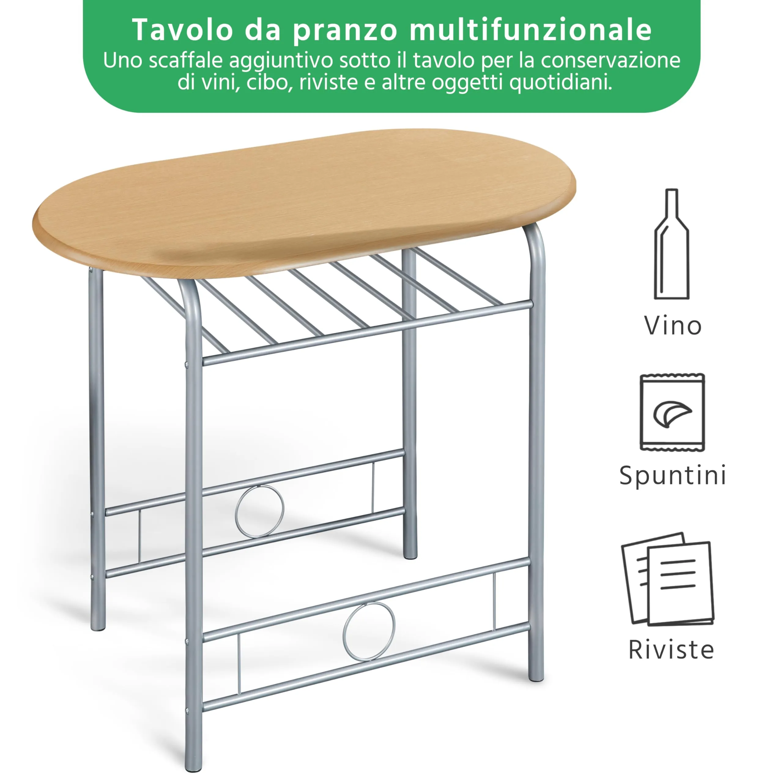 Yaheetech Set Tavolo e 2 Sedie Sala da Pranzo Beige - immagine 5