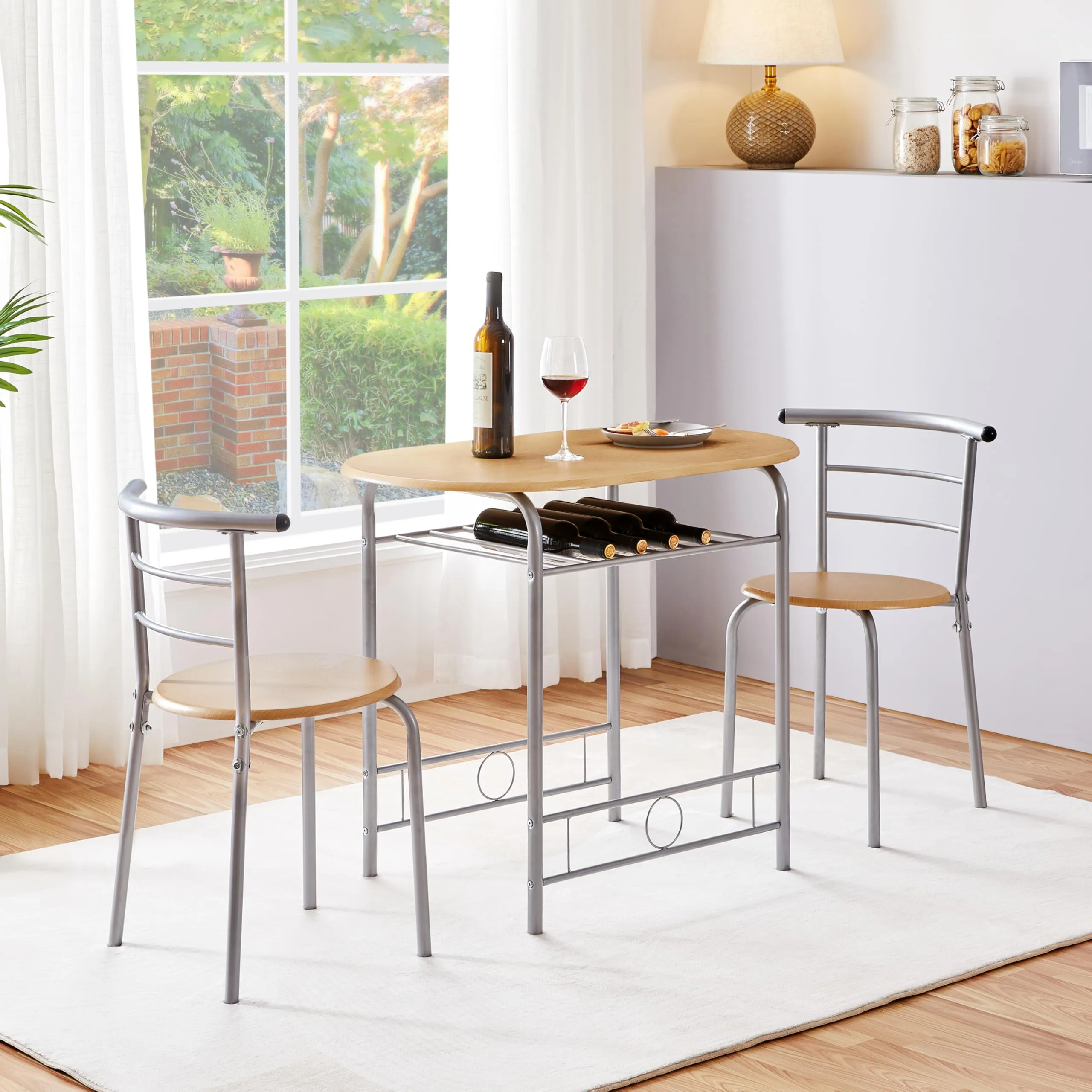 Yaheetech Set Tavolo e 2 Sedie Sala da Pranzo Beige - immagine 6