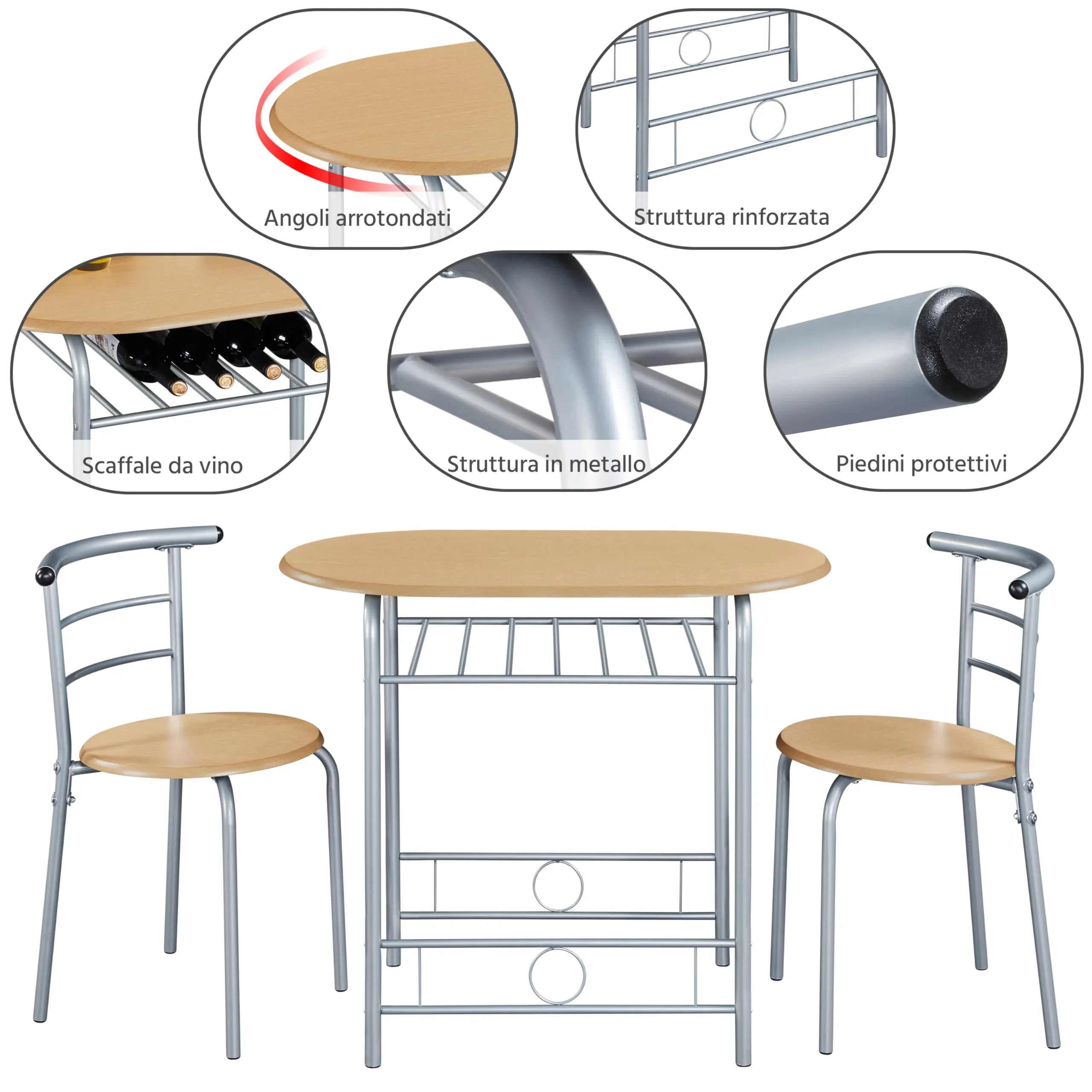 Yaheetech Set Tavolo e 2 Sedie Sala da Pranzo Beige - immagine 7