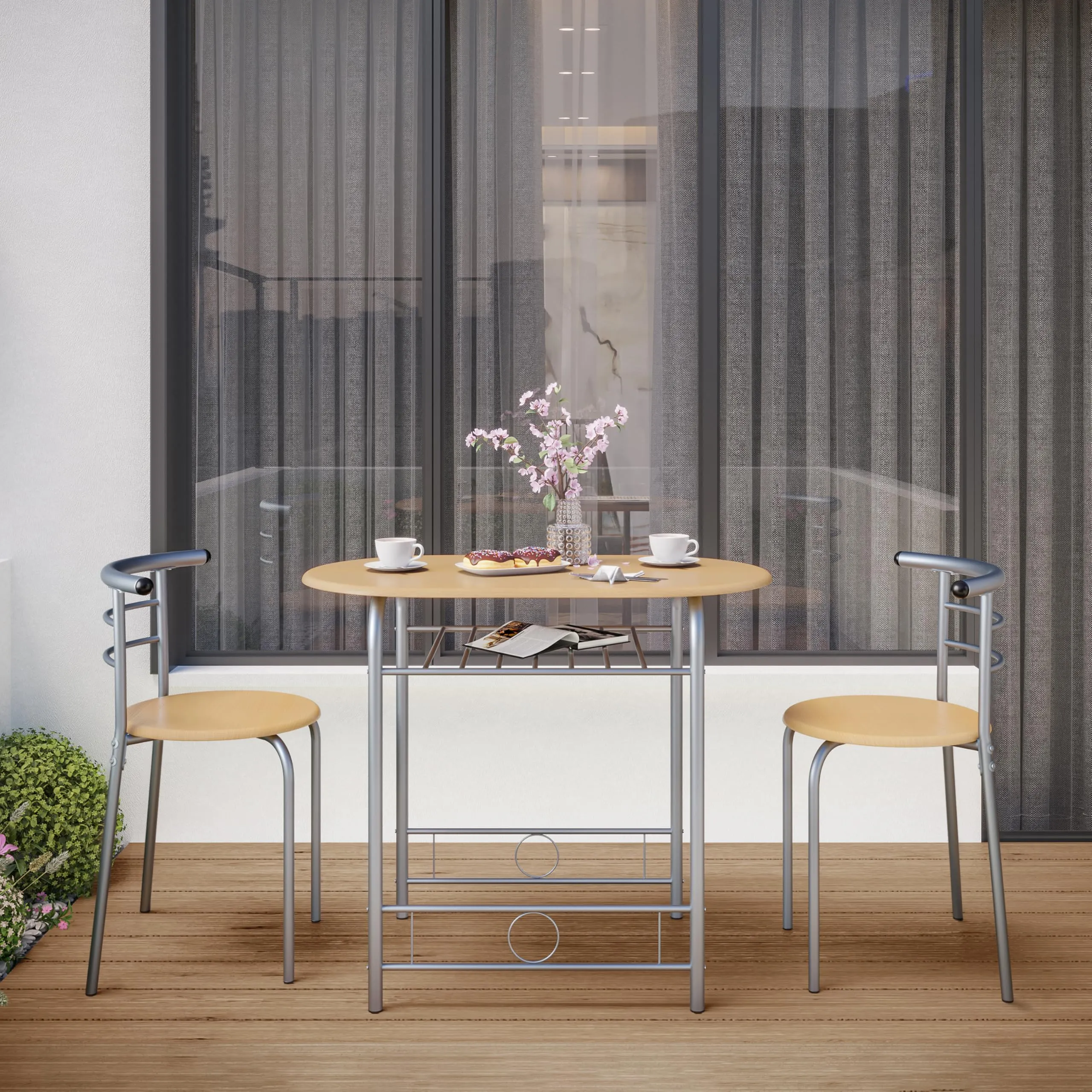 Yaheetech Set Tavolo e 2 Sedie Sala da Pranzo Beige - immagine 9