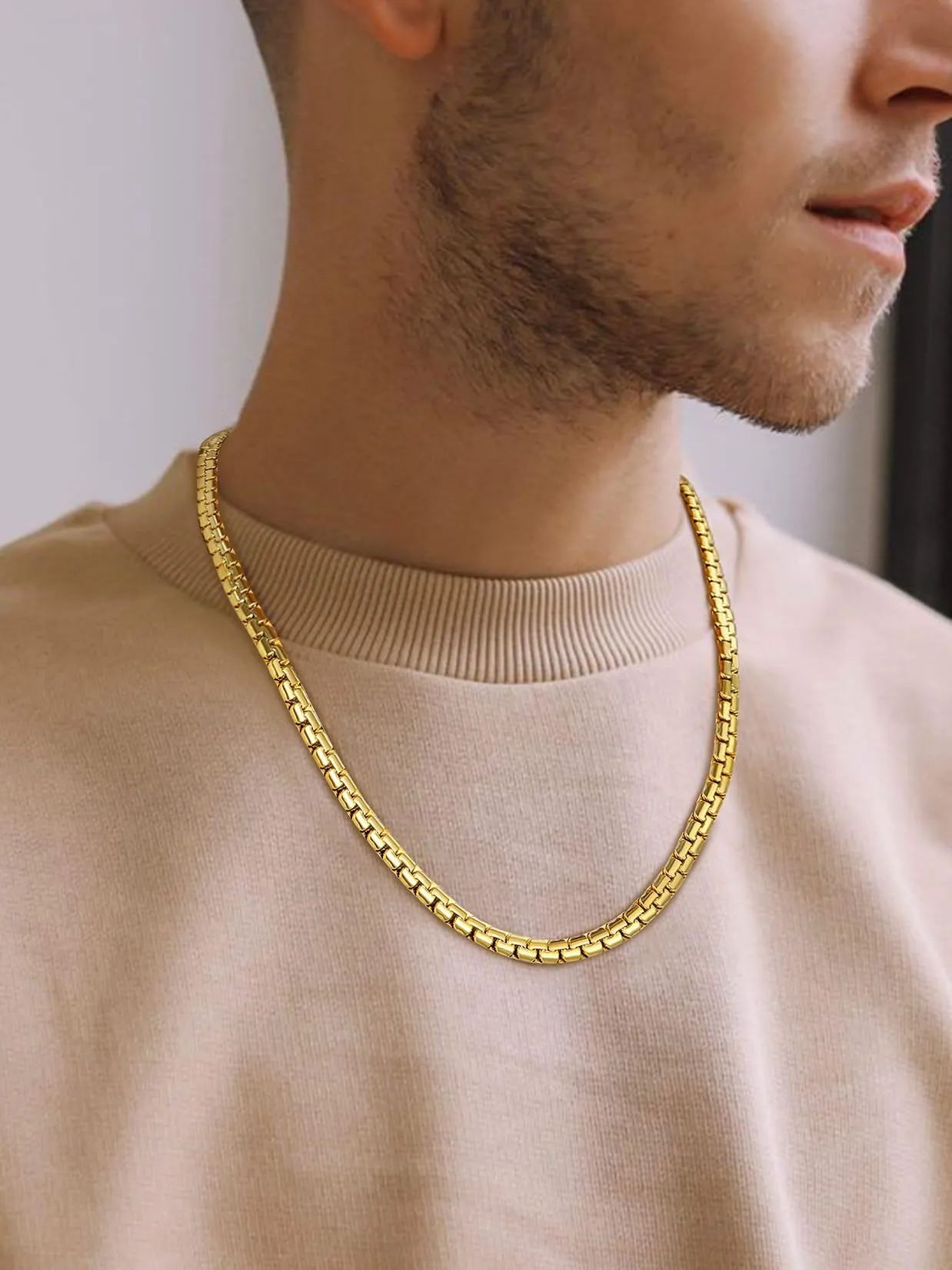 Suplight Collana a Catena Veneziana in Acciaio Inossidabile Placcato Oro 18K, 6 mm - 61 cm - immagine 2