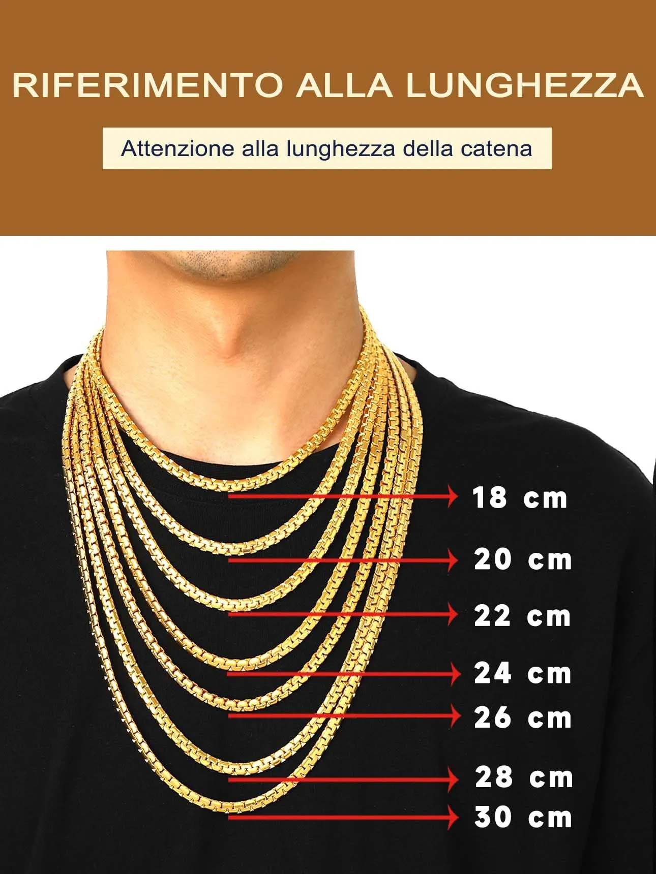 Suplight Collana a Catena Veneziana in Acciaio Inossidabile Placcato Oro 18K, 6 mm - 61 cm - immagine 5