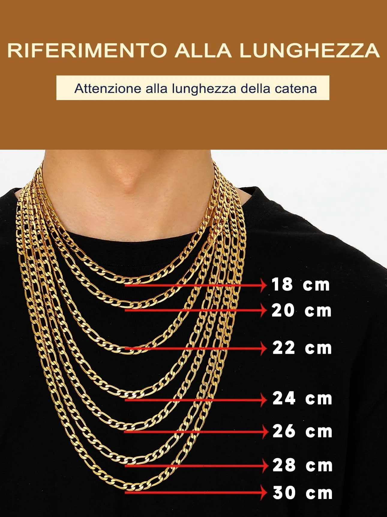 Suplight Collana a maglia Figaro in acciaio inossidabile placcato oro 18K, 4 mm, 61 cm - immagine 6