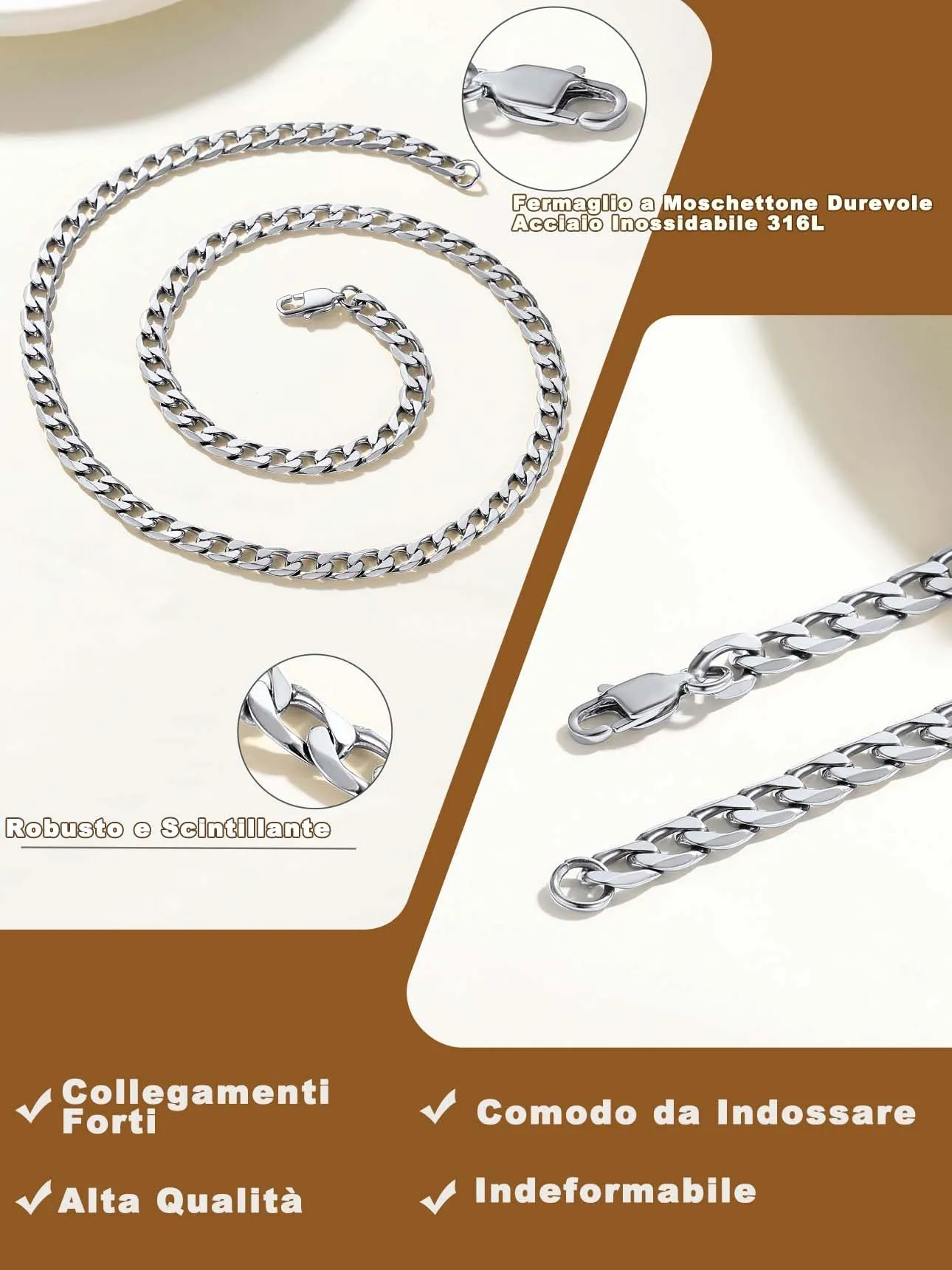 Suplight Collana Uomo Miami Curb in Acciaio Inossidabile 6 mm, 61 cm - immagine 4