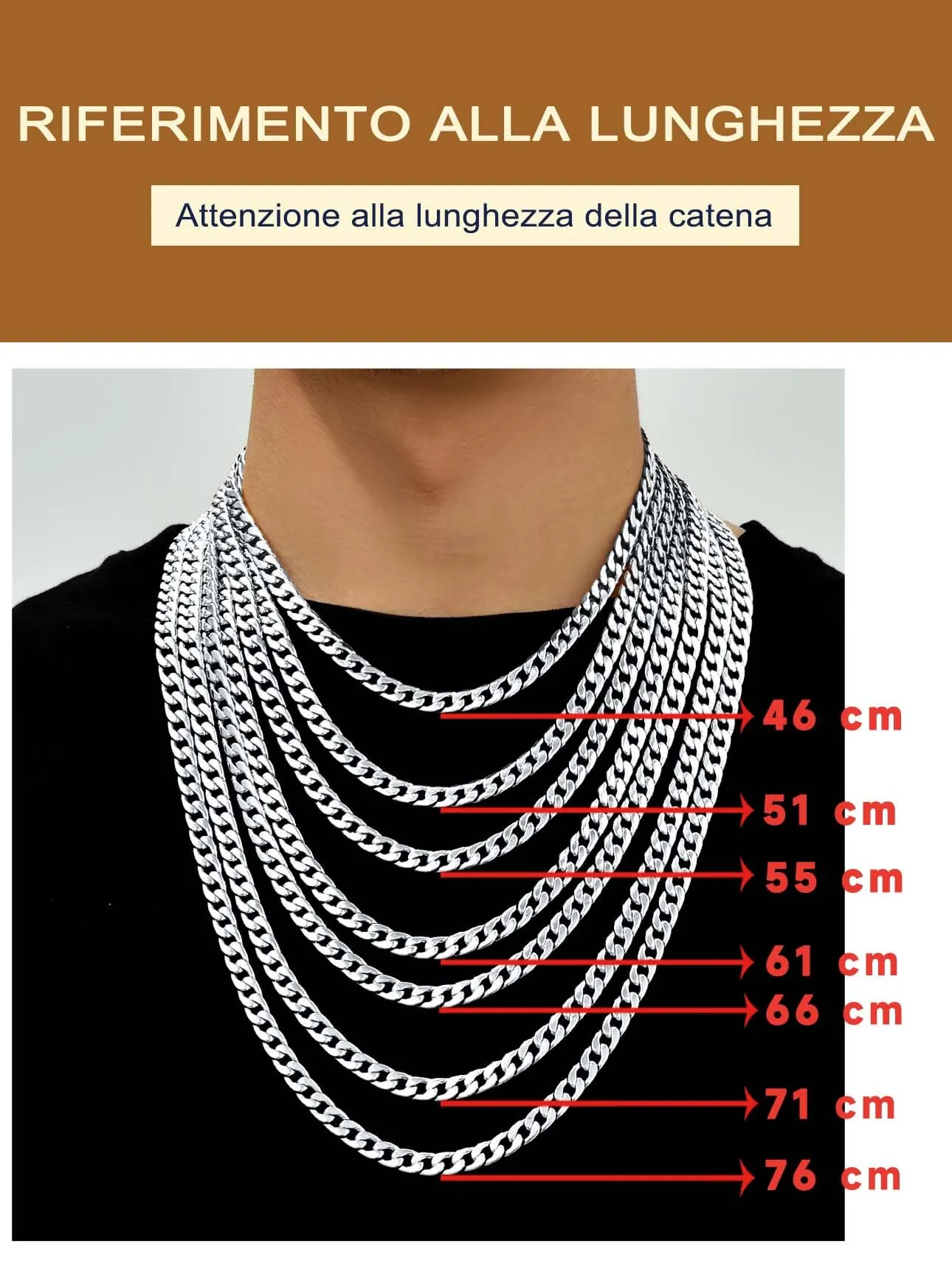 Suplight Collana Catena Cubana Miami Curb in Acciaio Inossidabile, 4 mm, 76 cm - immagine 6