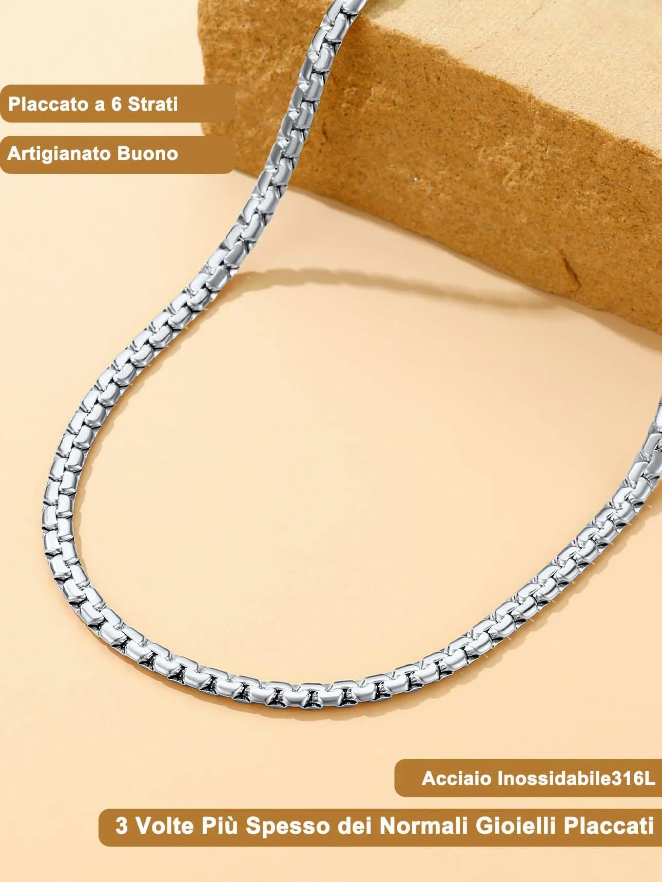 Suplight Collana Uomo a Catena Veneziana in Acciaio Inossidabile 6 mm, 46 cm - immagine 5
