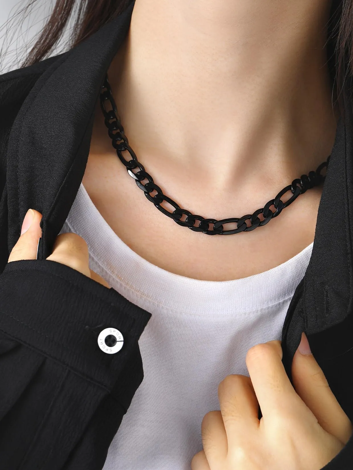 Suplight Collana a Catena Figaro Uomo, Acciaio Inossidabile Placcato Nero, 9 mm, 76 cm - immagine 2