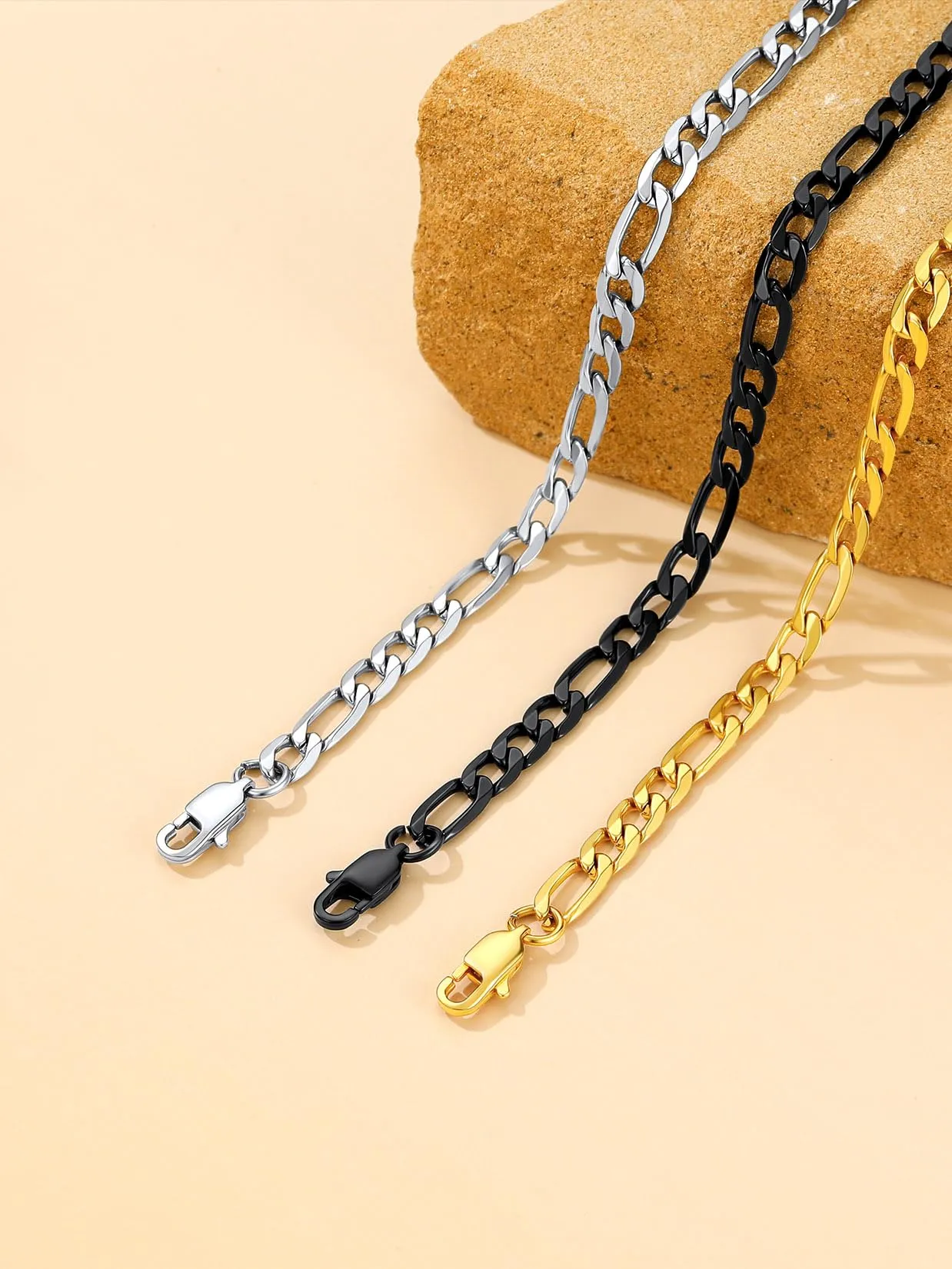 Suplight Collana a Catena Figaro Uomo, Acciaio Inossidabile Placcato Nero, 9 mm, 76 cm - immagine 7
