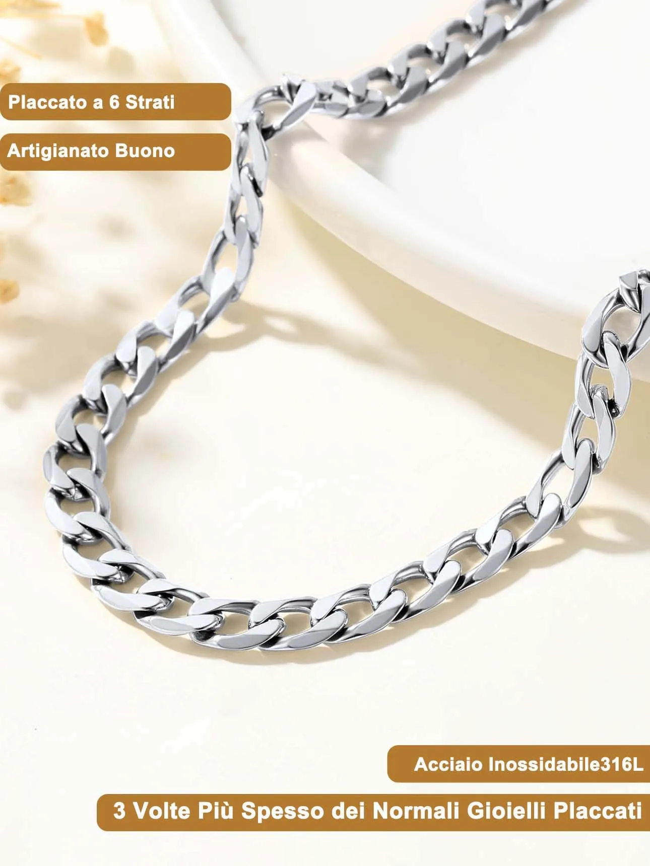 Suplight Collana Uomo Catena Cubana Miami Curb in Acciaio Inossidabile 9 mm, 76 cm - immagine 5