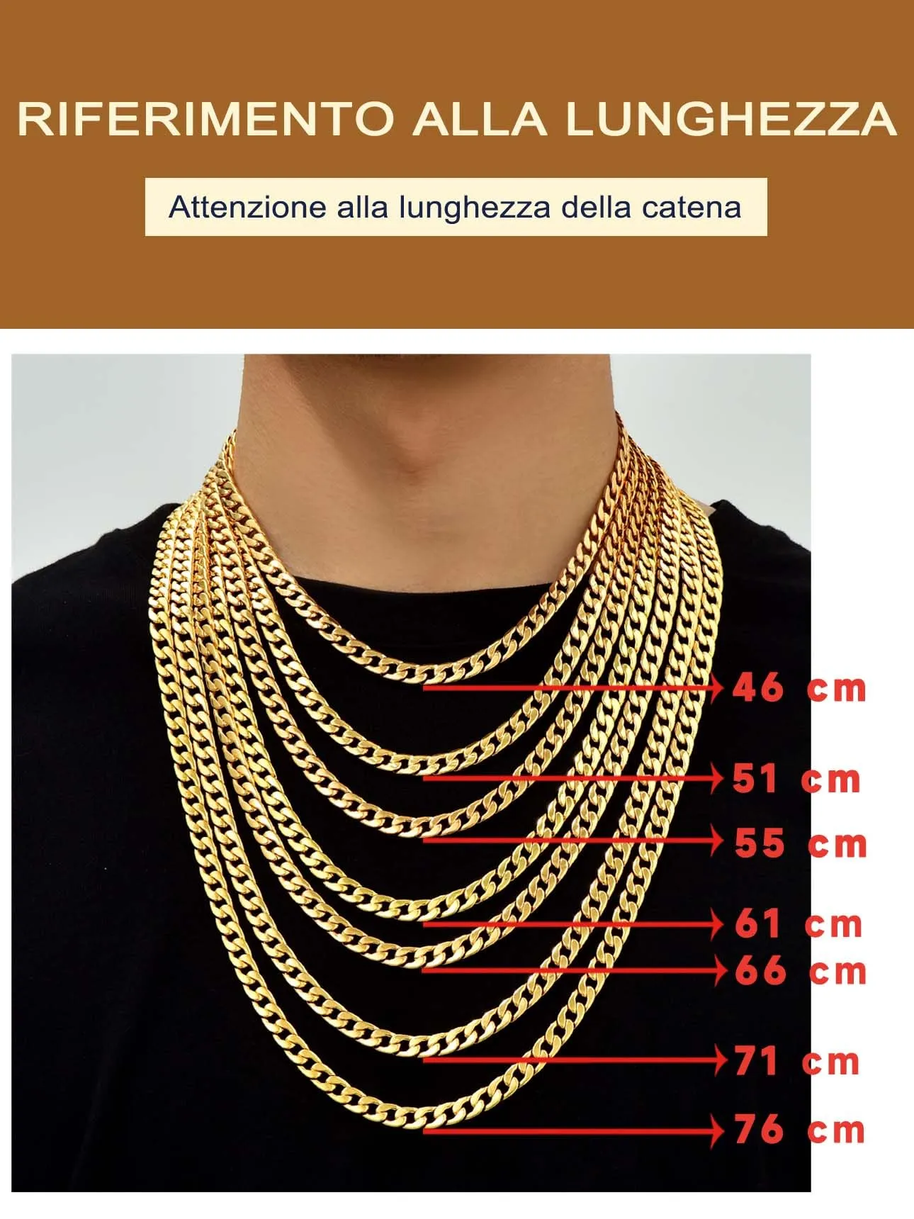 Suplight Collana a Maglia Cubana Uomo, Acciaio Inossidabile 9 mm, Placcato Oro 18K, 71 cm - immagine 6