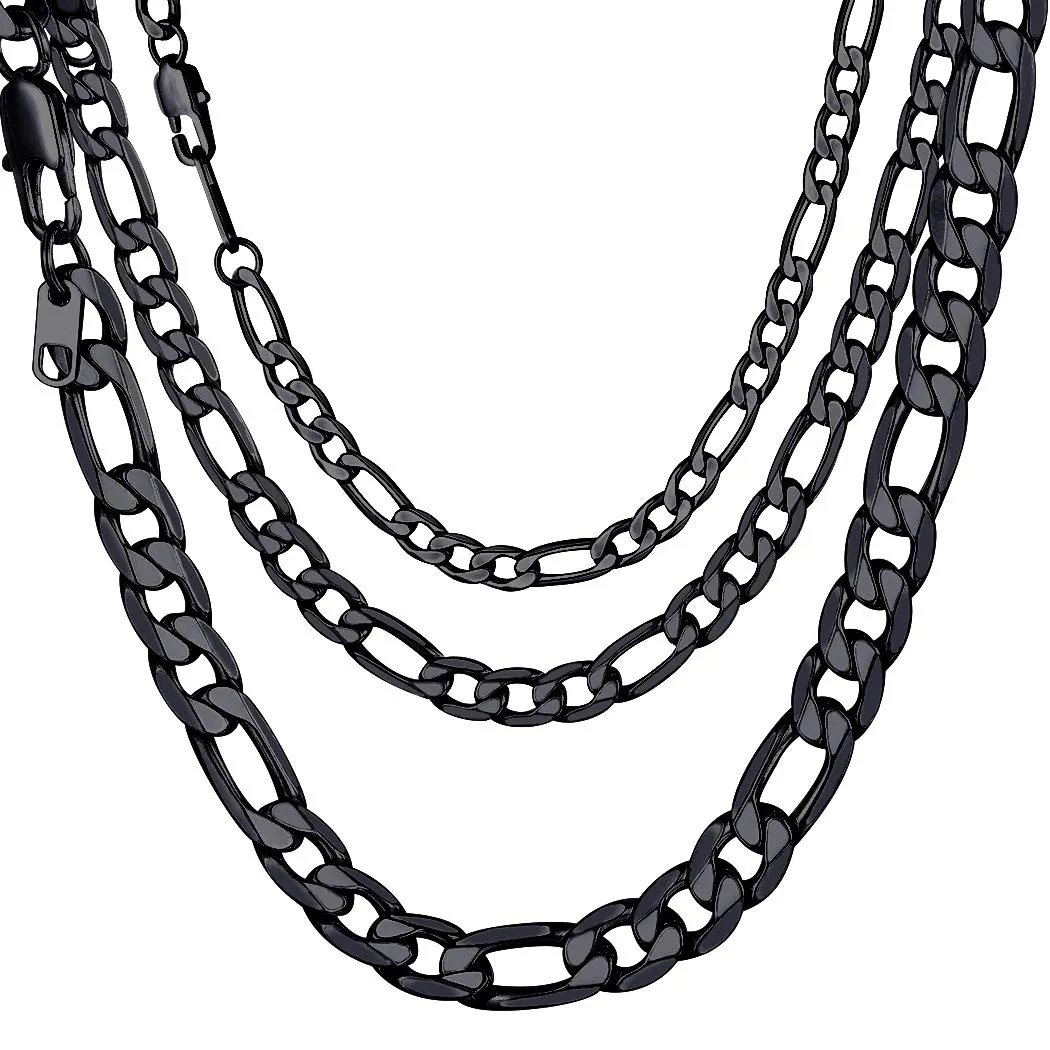 Suplight Collana Figaro in Acciaio Inossidabile Placcato Nero, 6 mm, 51 cm - immagine 1