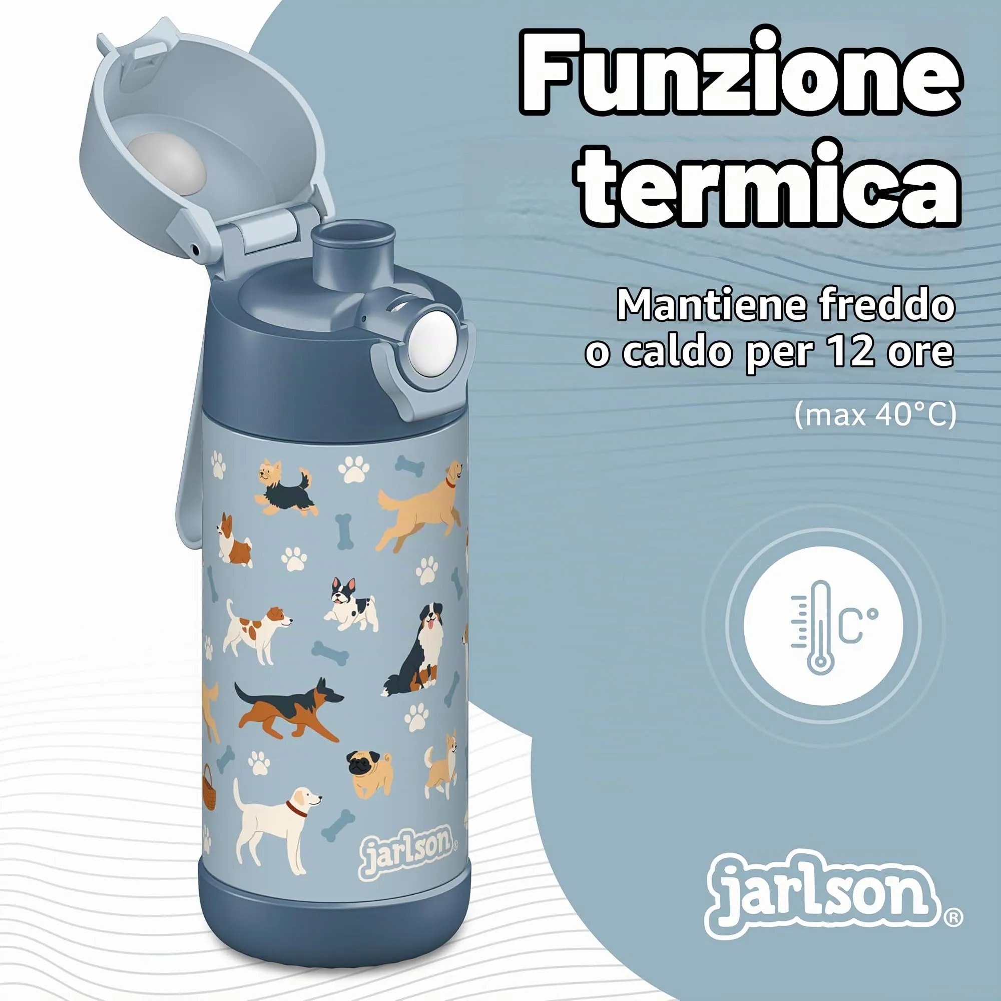 Jarlson Borraccia Termica Bambini Mali 350ml Acciaio Inox Cani - immagine 2
