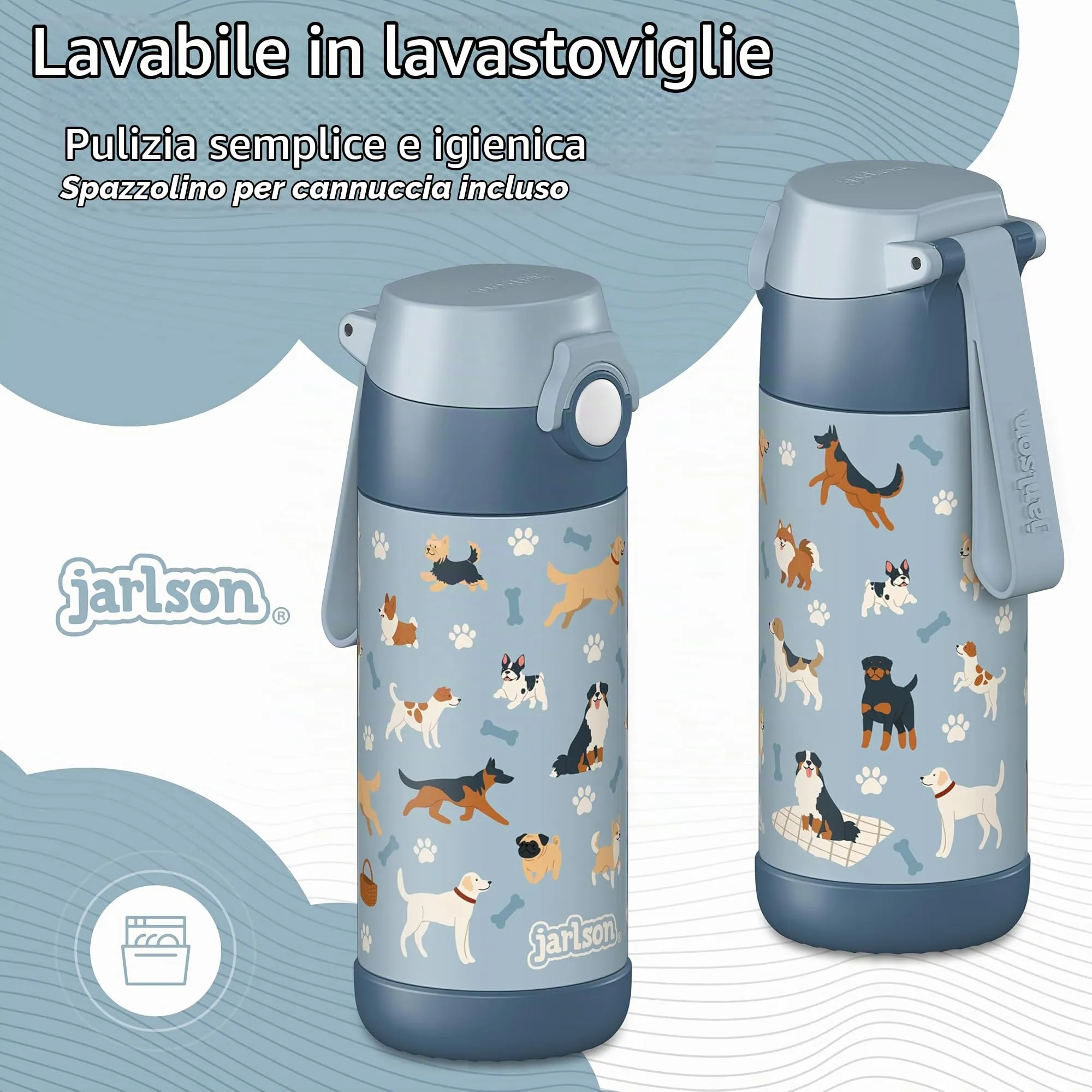 Jarlson Borraccia Termica Bambini Mali 350ml Acciaio Inox Cani - immagine 3
