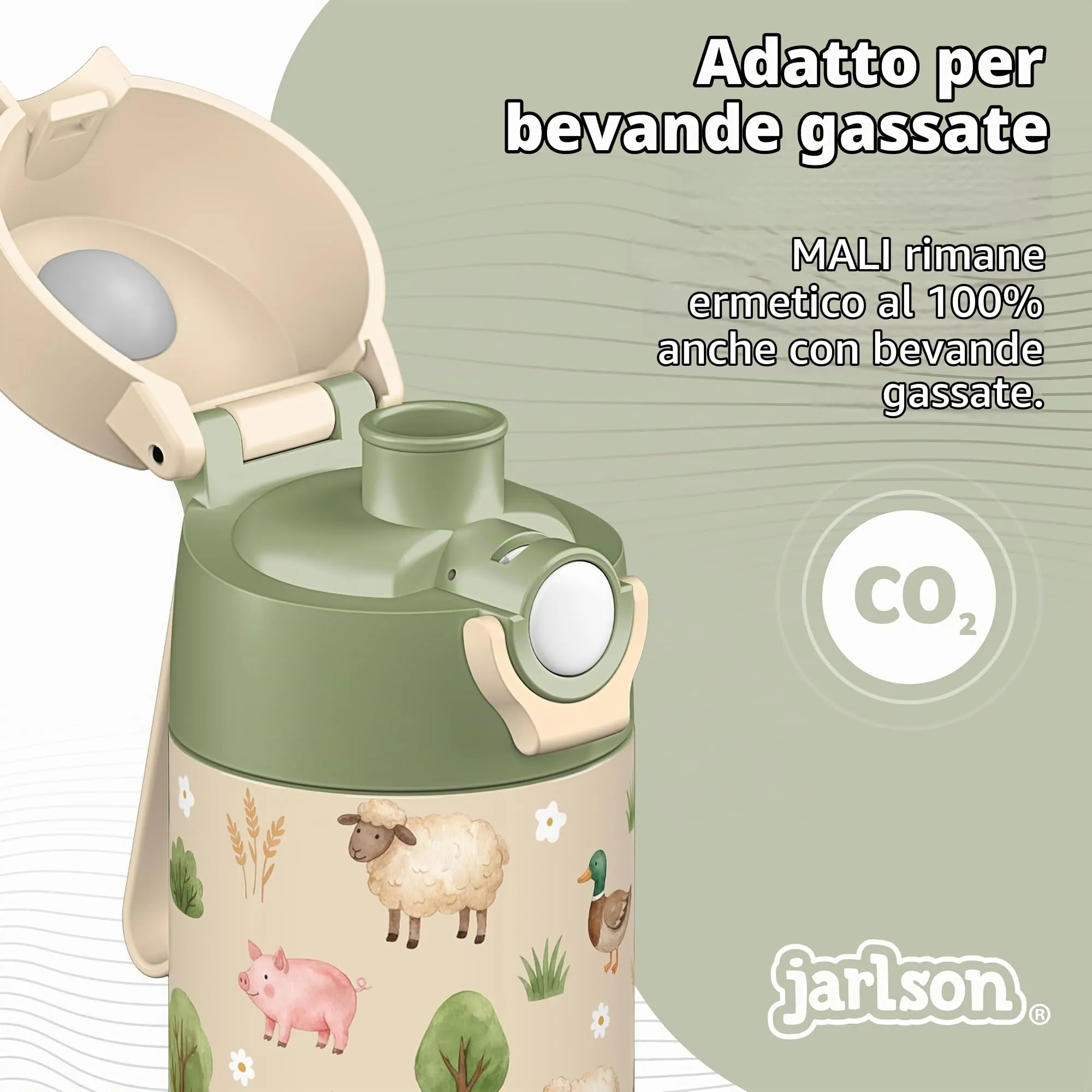 Jarlson Borraccia Termica Bambini Mali, Acciaio Inox, 350 ml, Fattoria - immagine 4