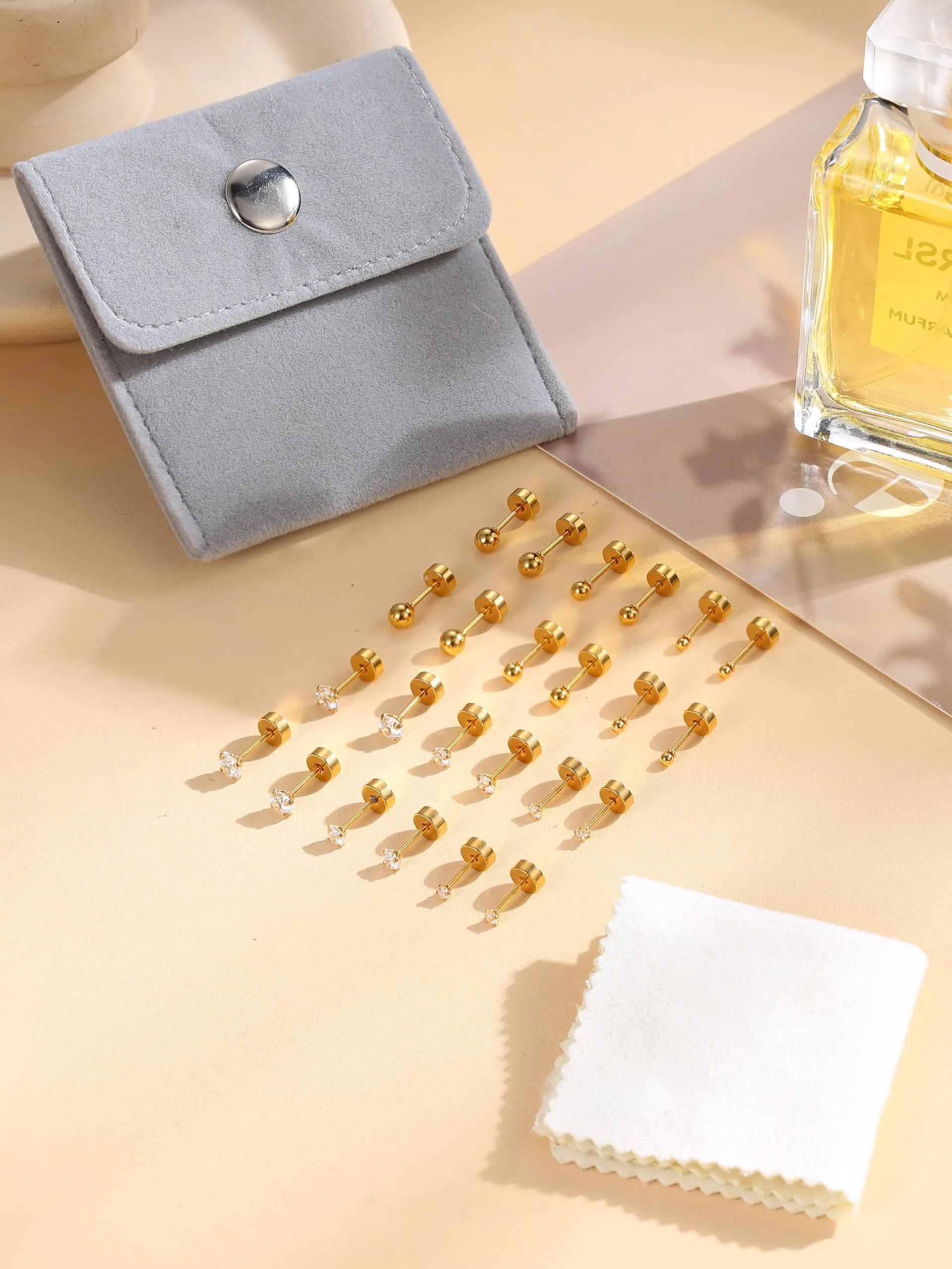 CASSIECA Set 12 Paia Orecchini Acciaio Chirurgico 316L con CZ 2/3/4mm per Donna Uomo, Piercing Cartilagine Trago Helix - immagine 6