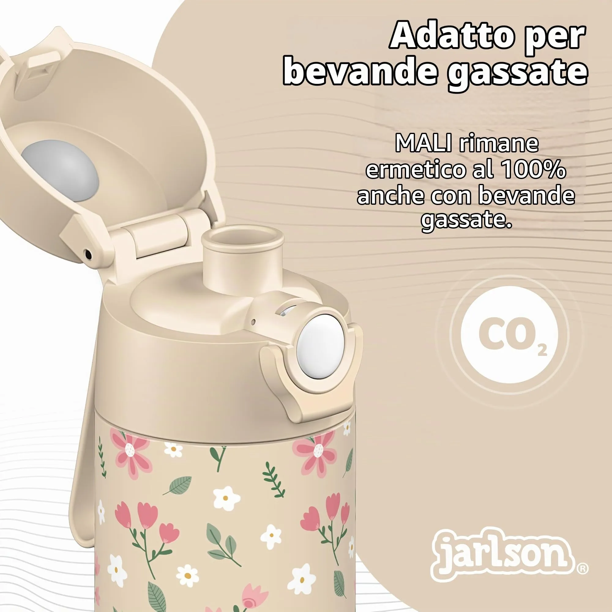 Jarlson Borraccia Termica Bambini Mali, Acciaio Inox, 350ml, Fiori - immagine 4