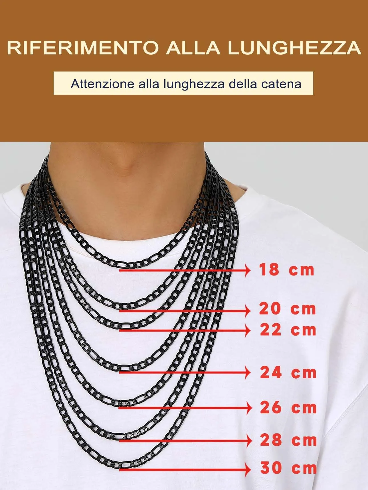 Suplight Collana a maglia Figaro in acciaio inossidabile placcato nero, 4 mm, 71 cm - immagine 6