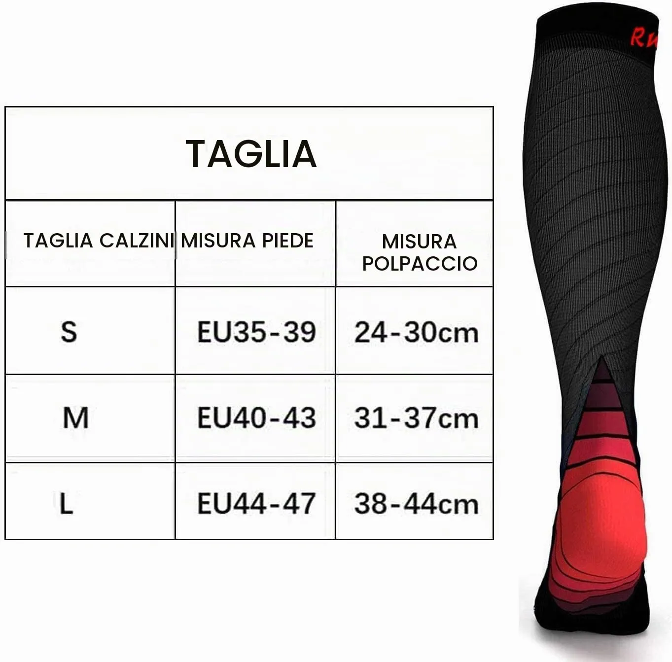 Rwest X Calze a Compressione Graduata per Donna e Uomo, Sport, Corsa, Escursioni, Ciclismo e Viaggi, Nero & Rosso Scuro, 40-43 - immagine 7