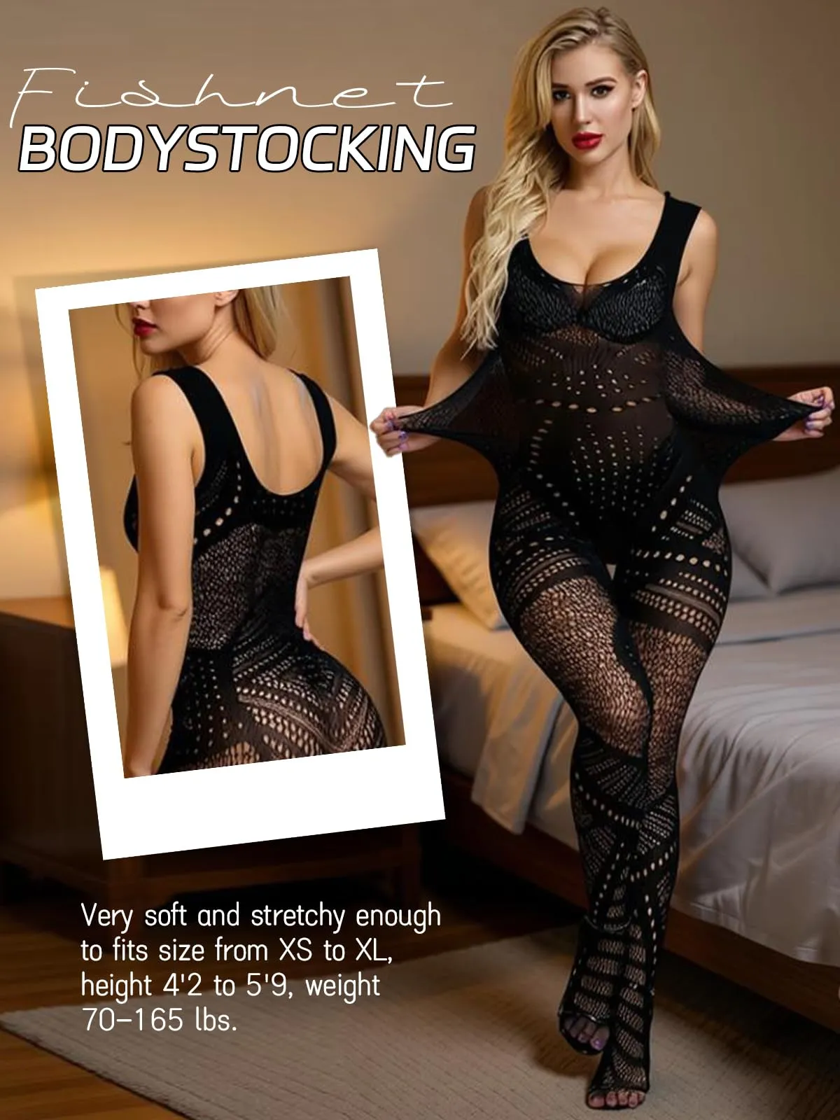 Buitifo Donna Fishnet Bodystocking Pigiama, Nero, Taglia Unica - immagine 3