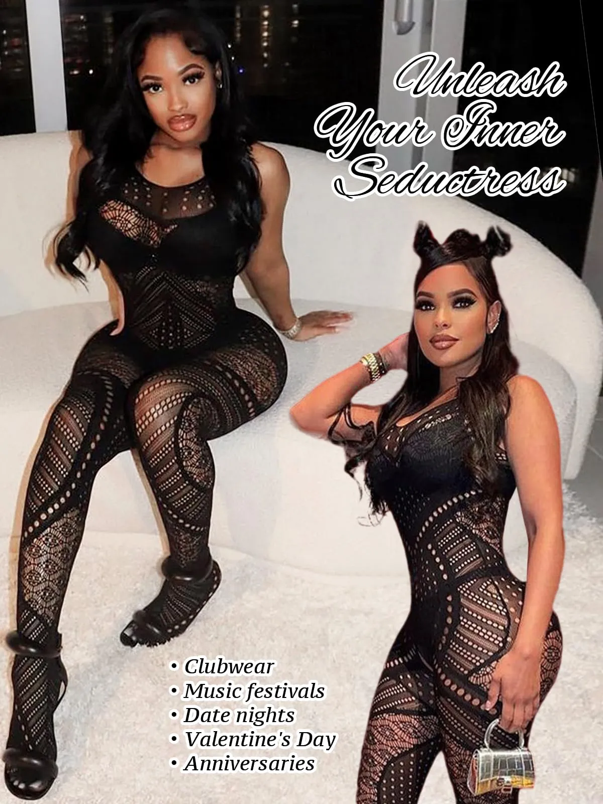 Buitifo Donna Fishnet Bodystocking Pigiama, Nero, Taglia Unica - immagine 5