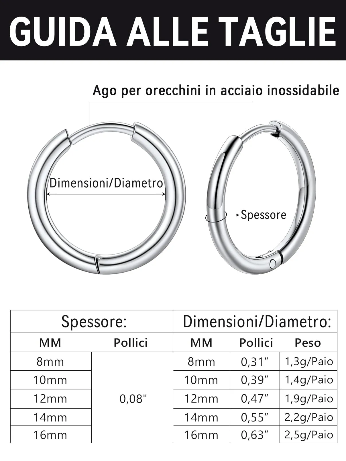 FaithHeart Orecchini Huggie in Acciaio Chirurgico 316L Argento 16mm - immagine 6
