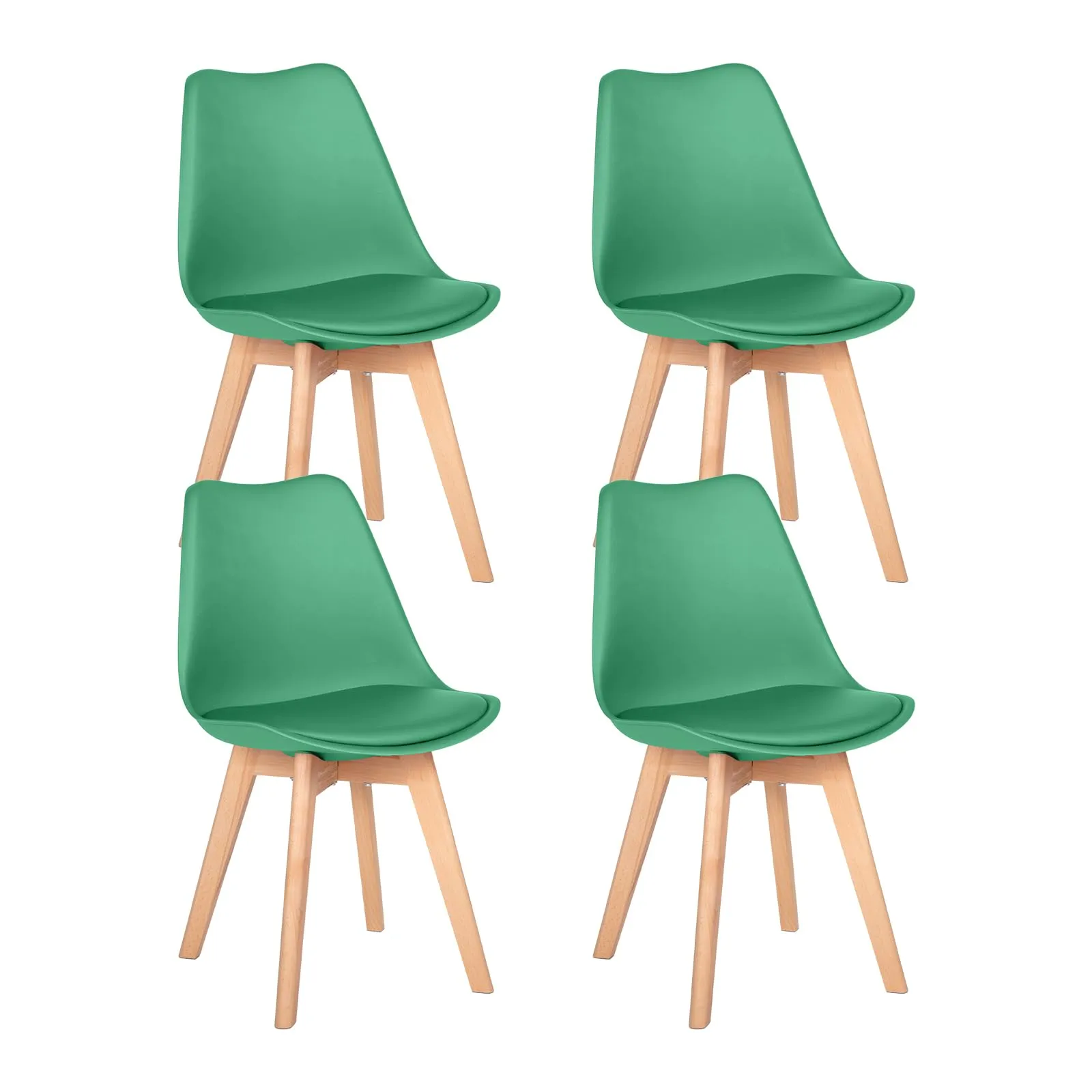 EGGREE Set di 4 Sedie da Pranzo in Pelle PU e Legno, Lago Verde - immagine 1