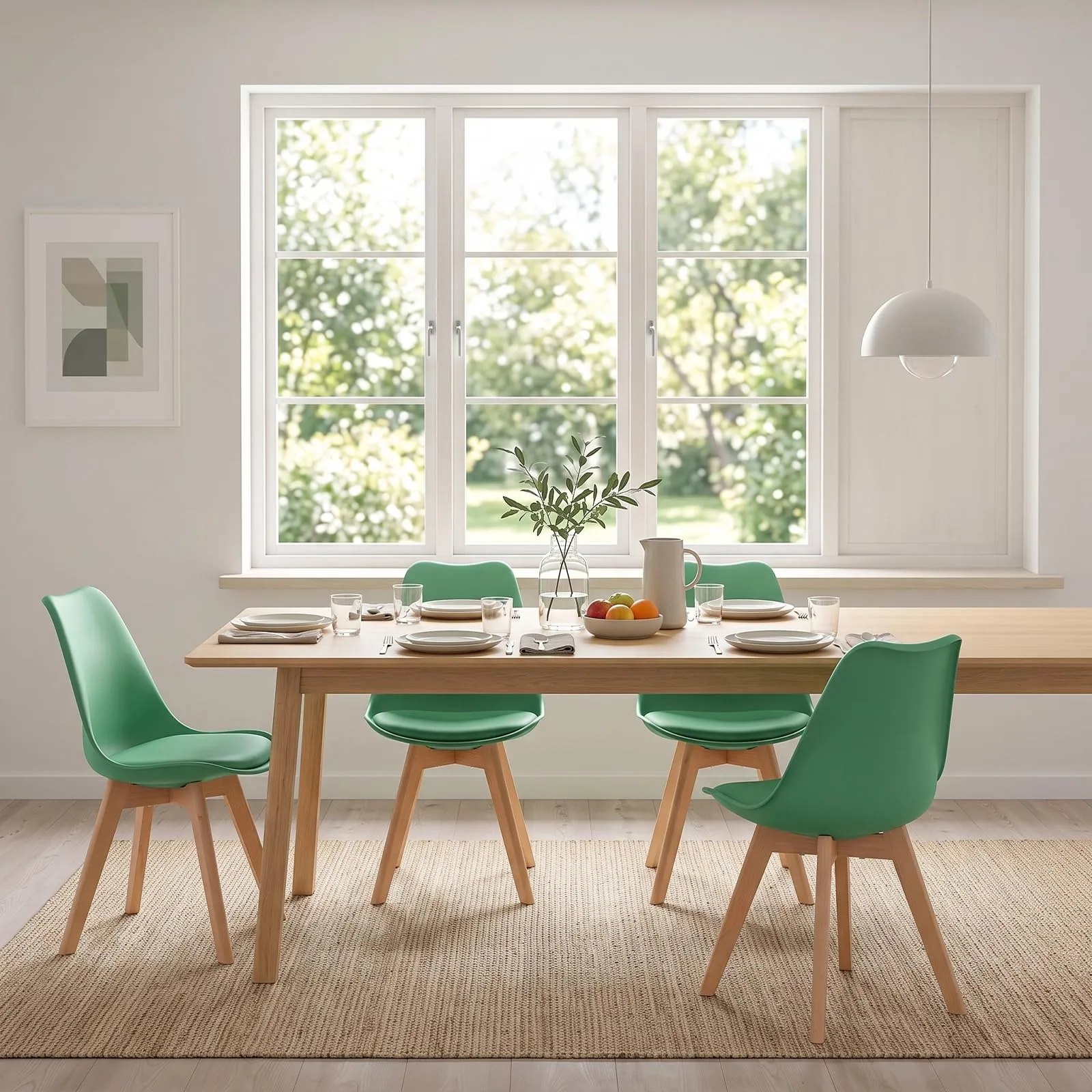 EGGREE Set di 4 Sedie da Pranzo in Pelle PU e Legno, Lago Verde - immagine 2