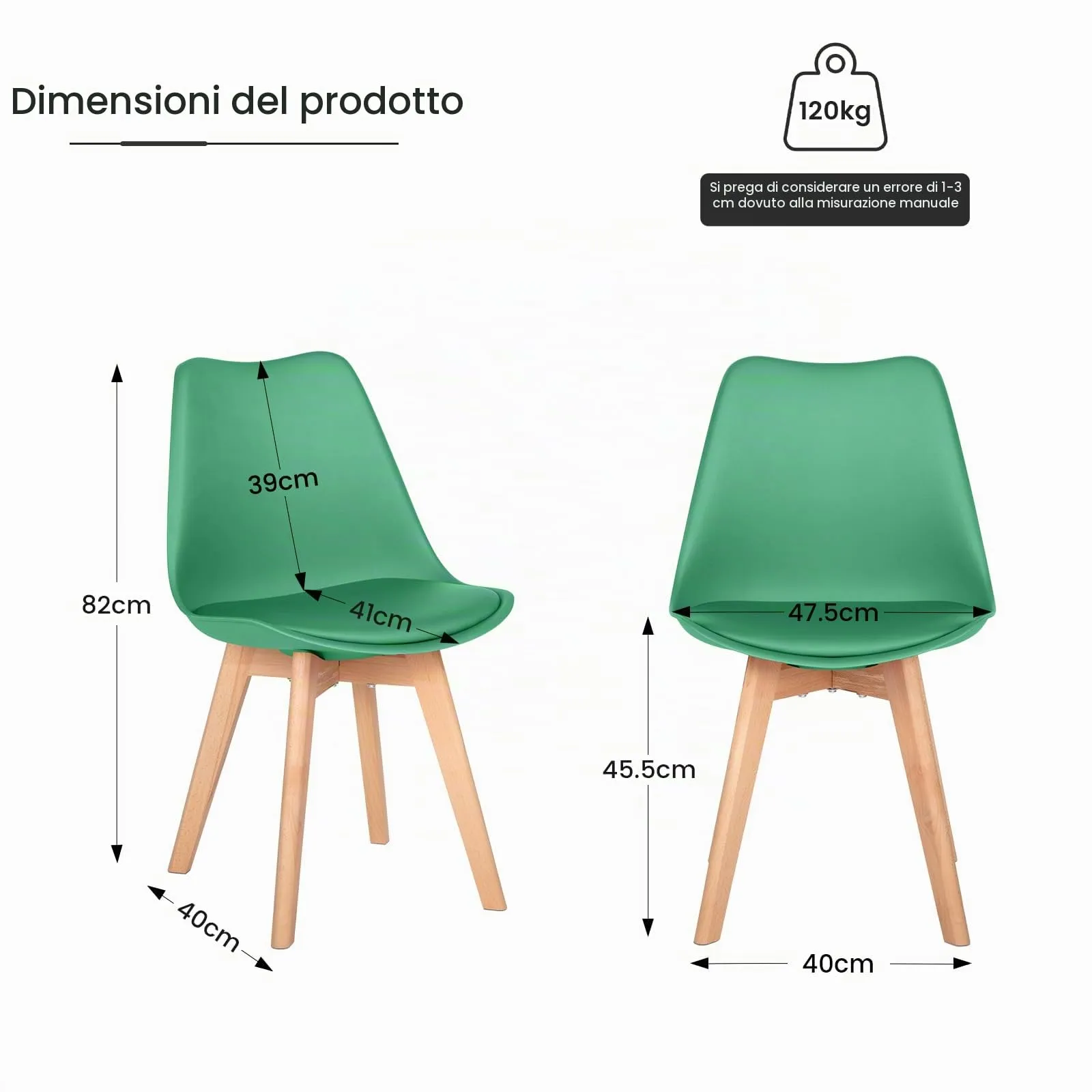 EGGREE Set di 4 Sedie da Pranzo in Pelle PU e Legno, Lago Verde - immagine 3
