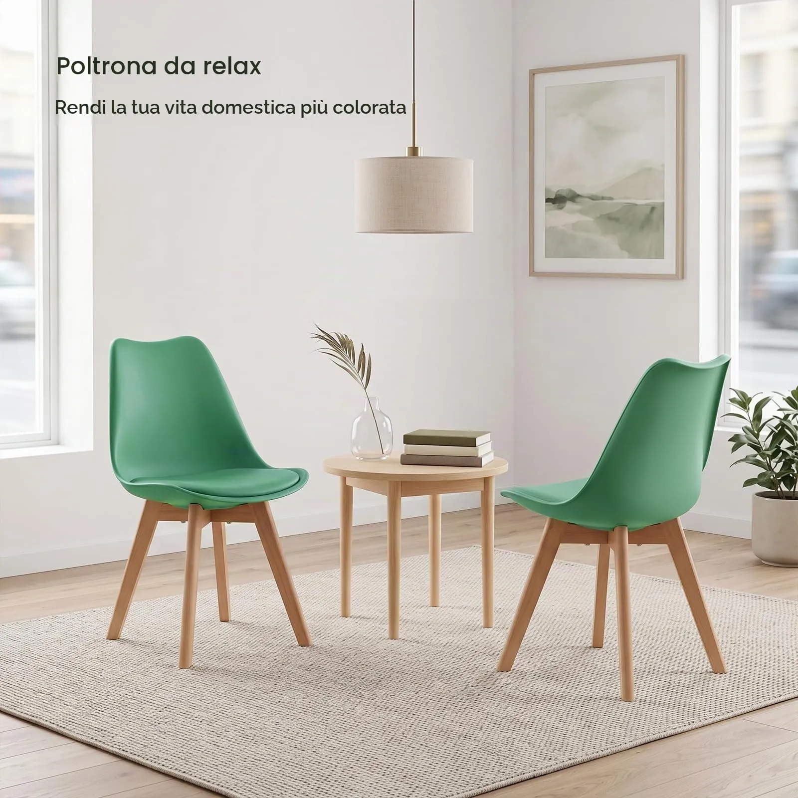 EGGREE Set di 4 Sedie da Pranzo in Pelle PU e Legno, Lago Verde - immagine 5