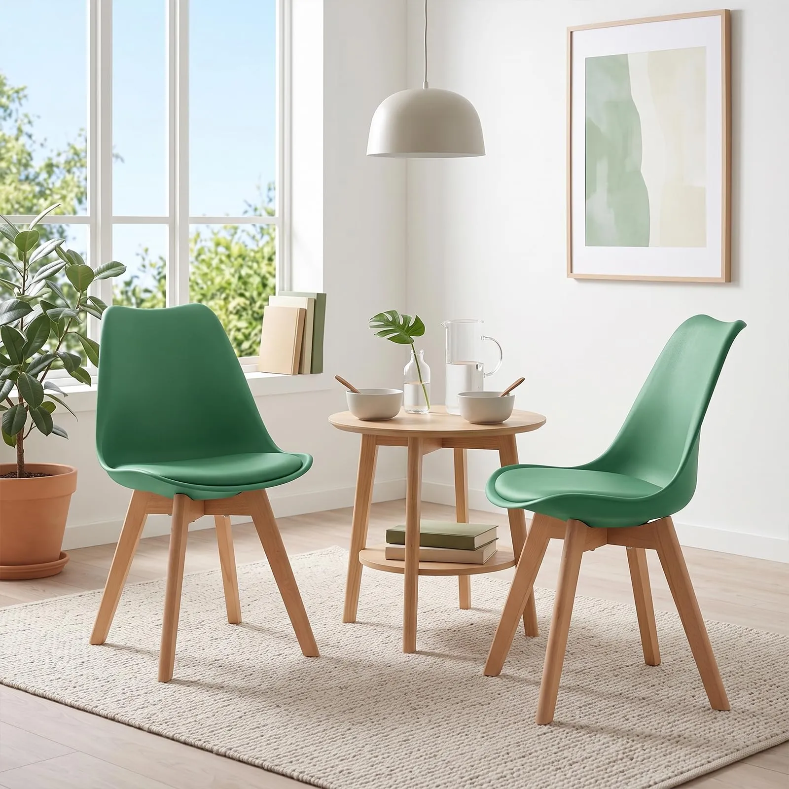 EGGREE Set di 4 Sedie da Pranzo in Pelle PU e Legno, Lago Verde - immagine 8
