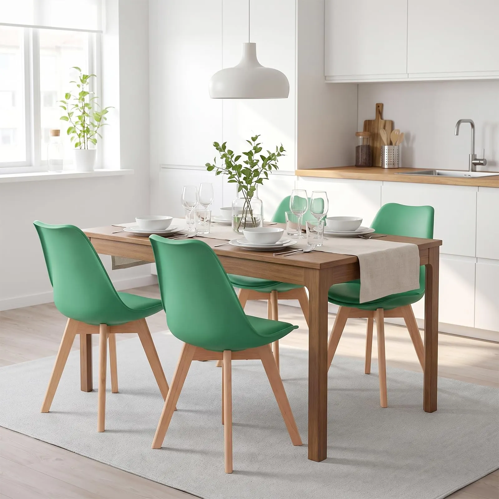 EGGREE Set di 4 Sedie da Pranzo in Pelle PU e Legno, Lago Verde - immagine 9