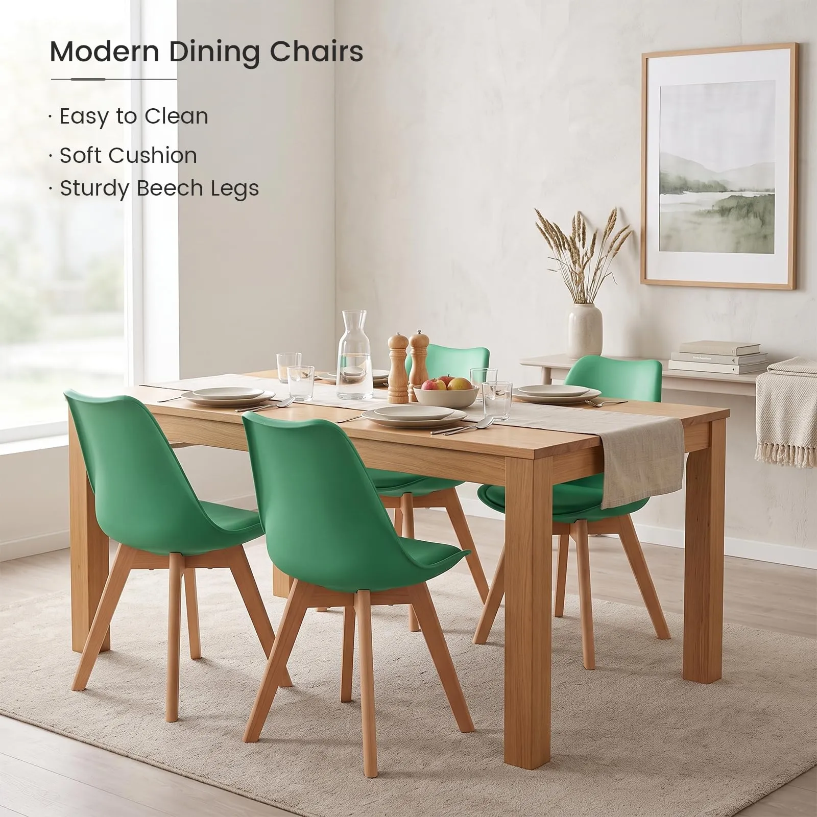 EGGREE Set di 8 Sedie da Pranzo in Pelle PU e Legno, Lago Verde - immagine 4