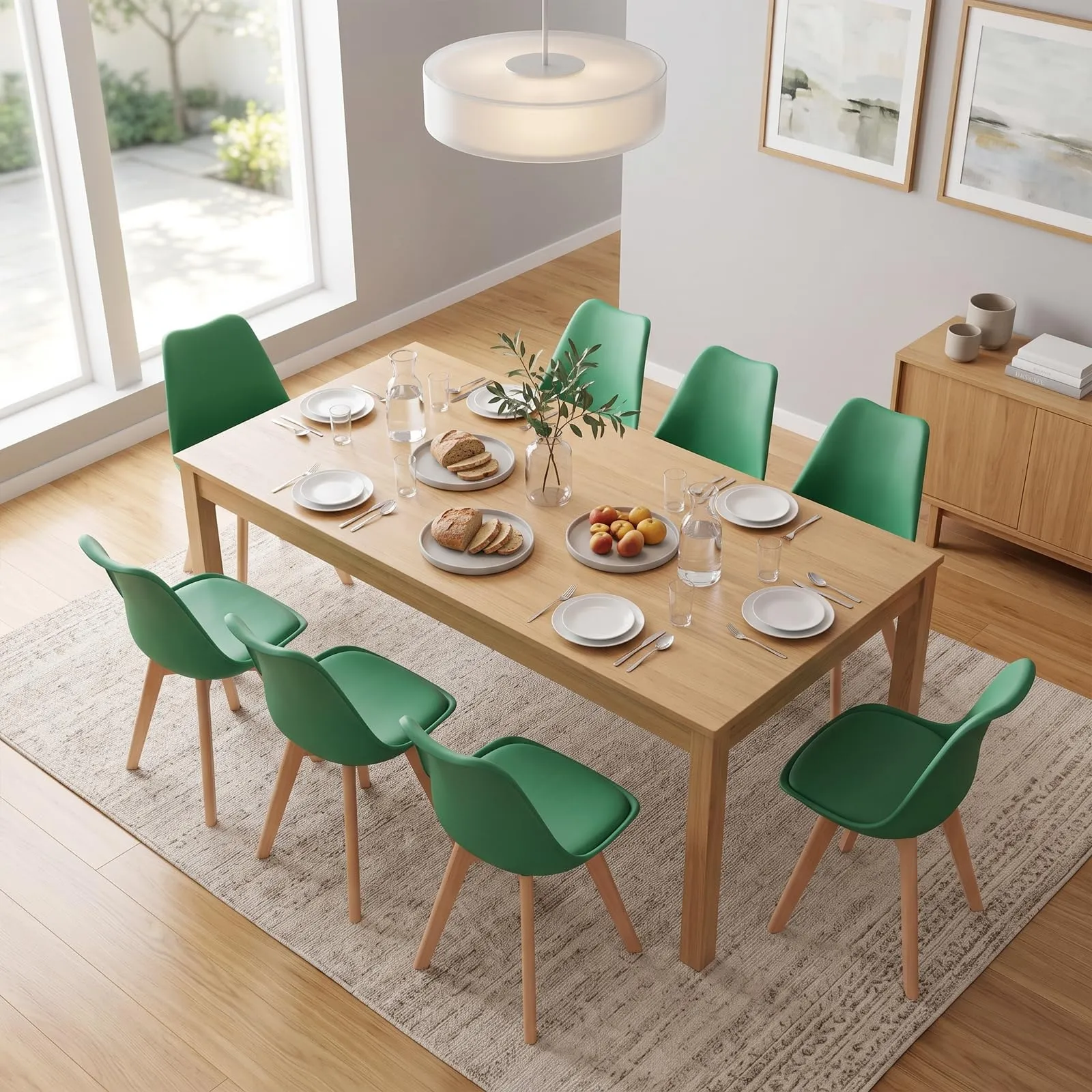 EGGREE Set di 8 Sedie da Pranzo in Pelle PU e Legno, Lago Verde - immagine 8