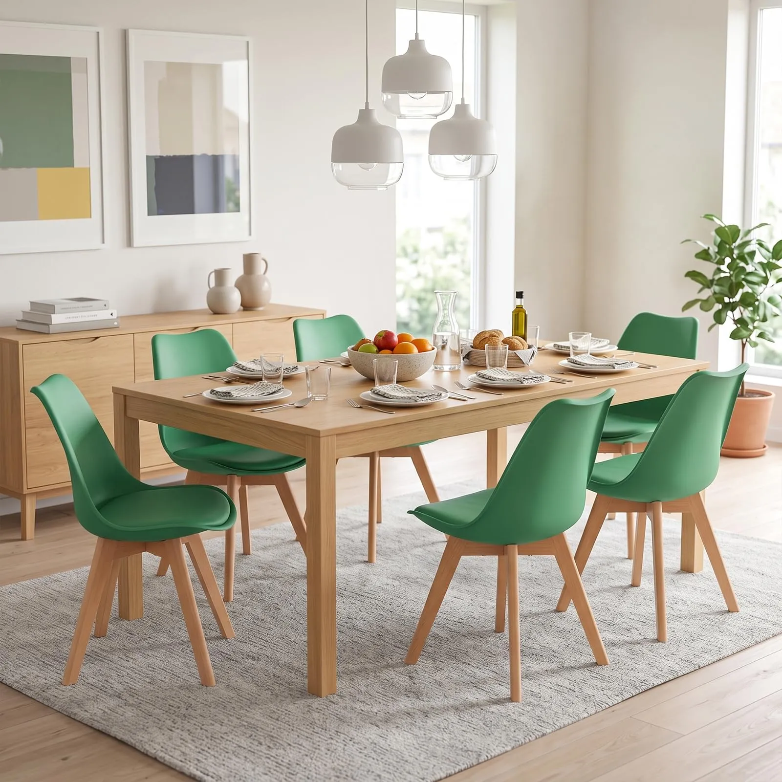 EGGREE Set di 8 Sedie da Pranzo in Pelle PU e Legno, Lago Verde - immagine 9