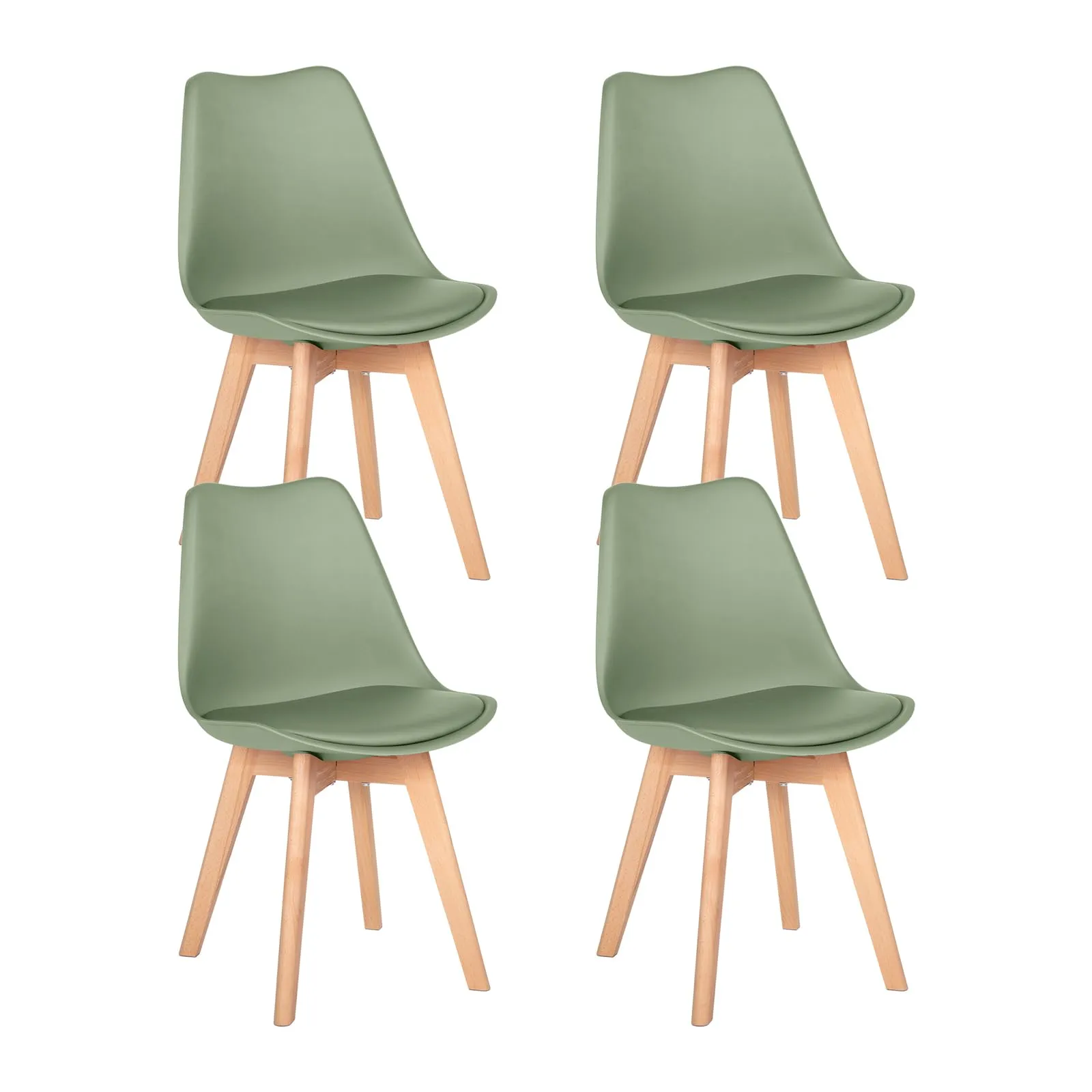EGGREE Set di 4 Sedie da Pranzo e Cucina in Pelle PU e Legno di Faggio, Verde Salvia - immagine 1
