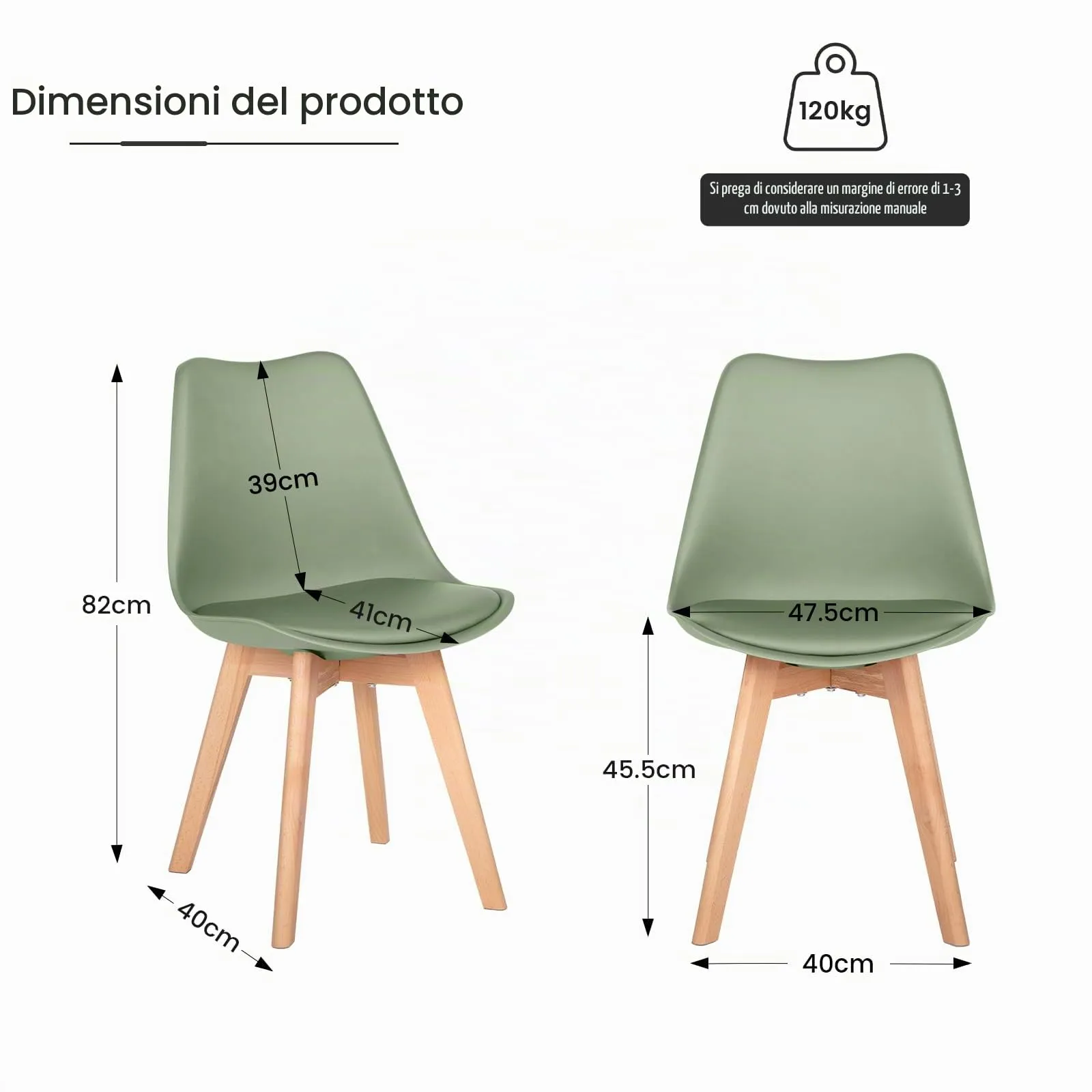 EGGREE Set di 4 Sedie da Pranzo e Cucina in Pelle PU e Legno di Faggio, Verde Salvia - immagine 3