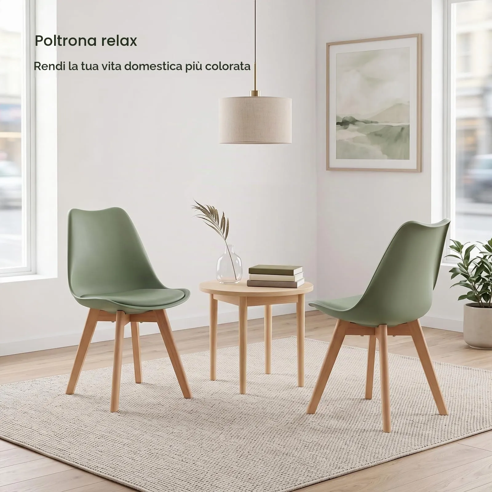EGGREE Set di 4 Sedie da Pranzo e Cucina in Pelle PU e Legno di Faggio, Verde Salvia - immagine 5